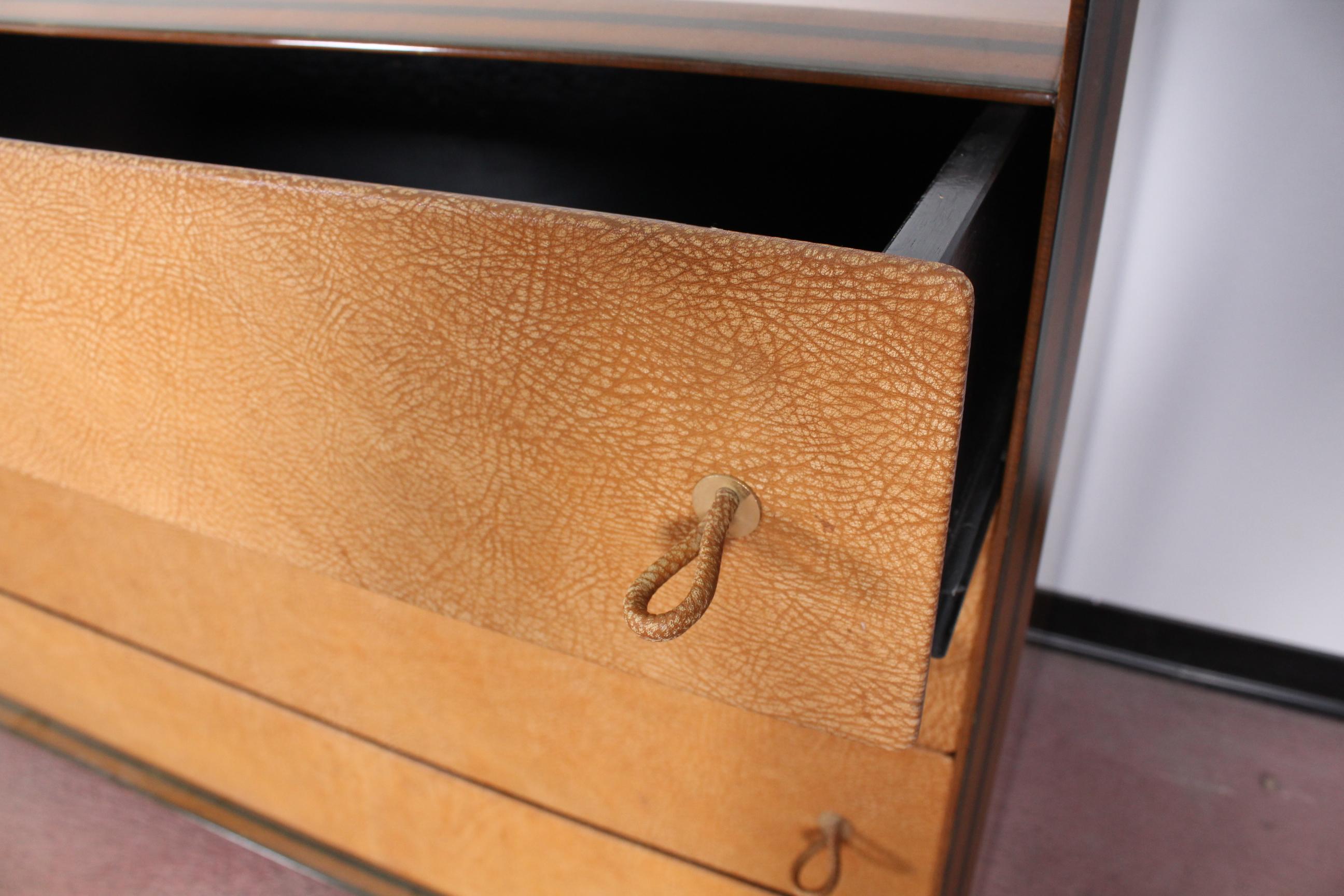 20th Century Modern Design Walnut and Leather Drawer Cabinet In Good Condition In Palermo, IT