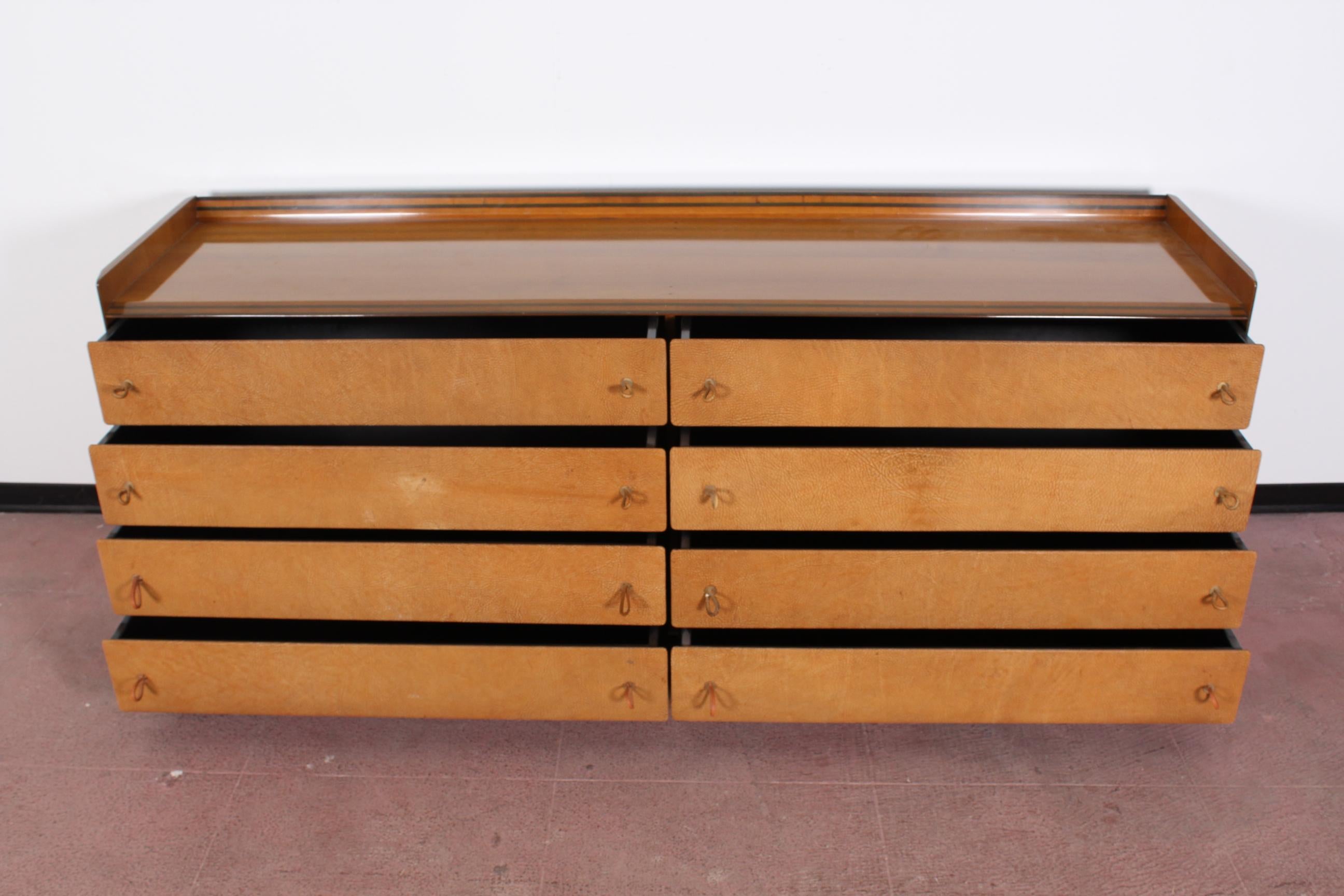 20th Century Modern Design Walnut and Leather Drawer Cabinet 2