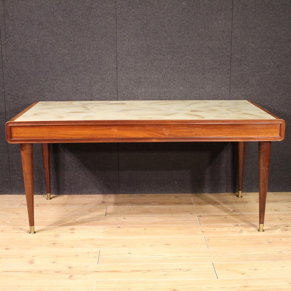 20th Century Modern Design Wood Glass Top Italian Table, 1960 In condizioni buone in vendita a Vicoforte, Piedmont