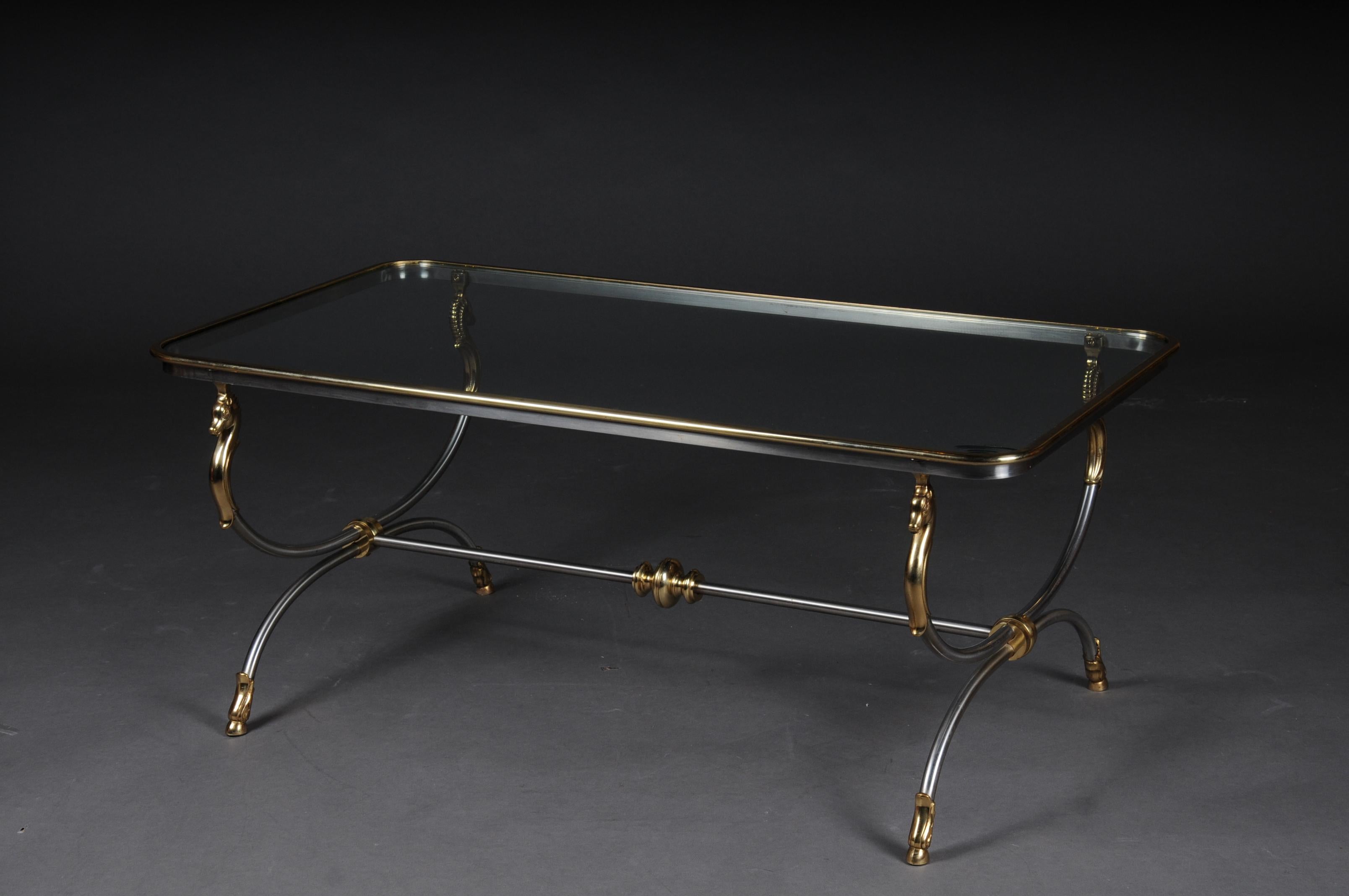French 20th Century Modern Designer Coffee Table, Chrome Brass, Classical Style