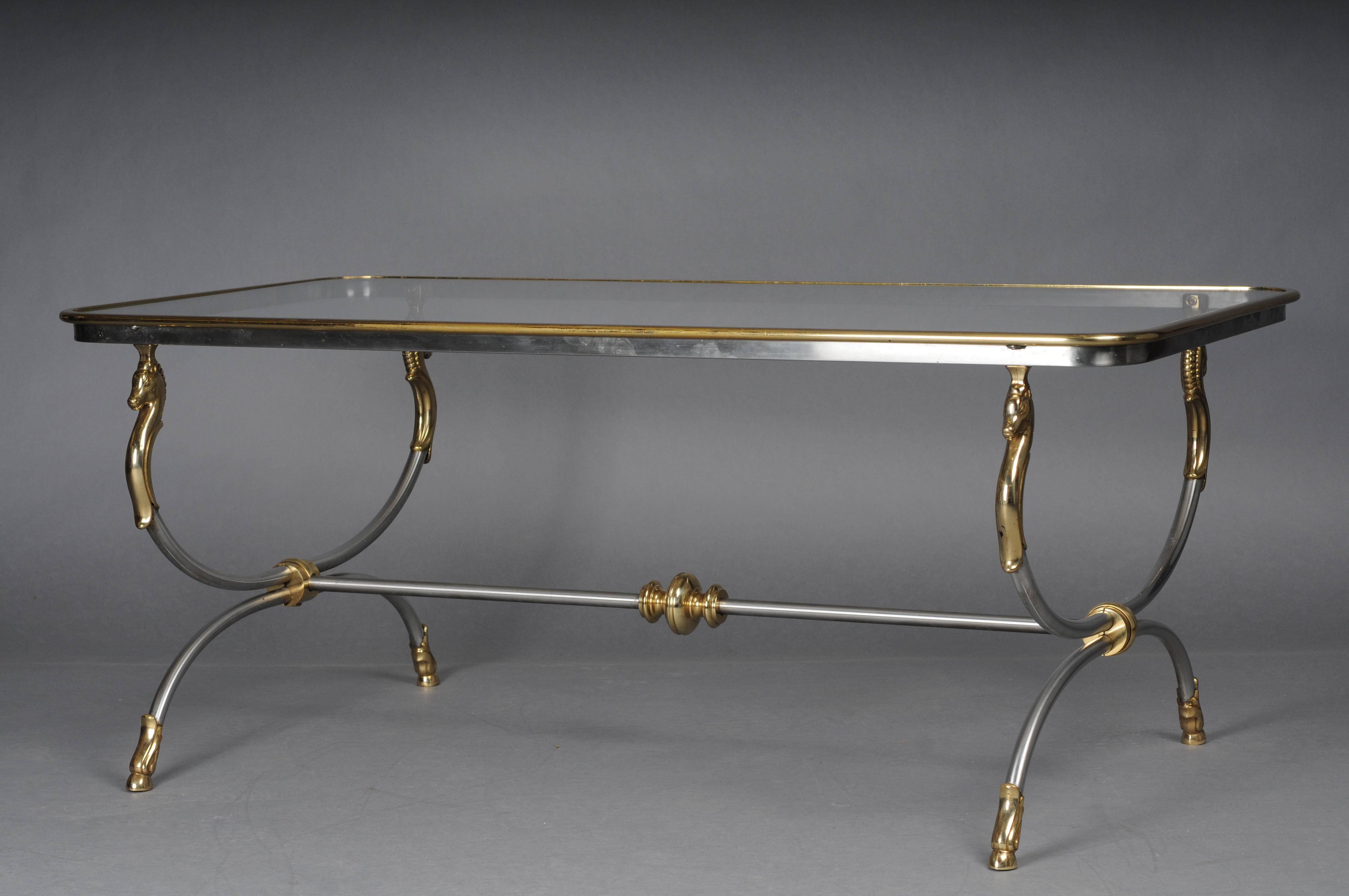 Gilt 20th Century Modern Designer Coffee Table, Chrome Brass, Classical Style