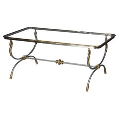 Vintage 20th Century Modern Designer Coffee Table, Chrome Brass, Classical Style