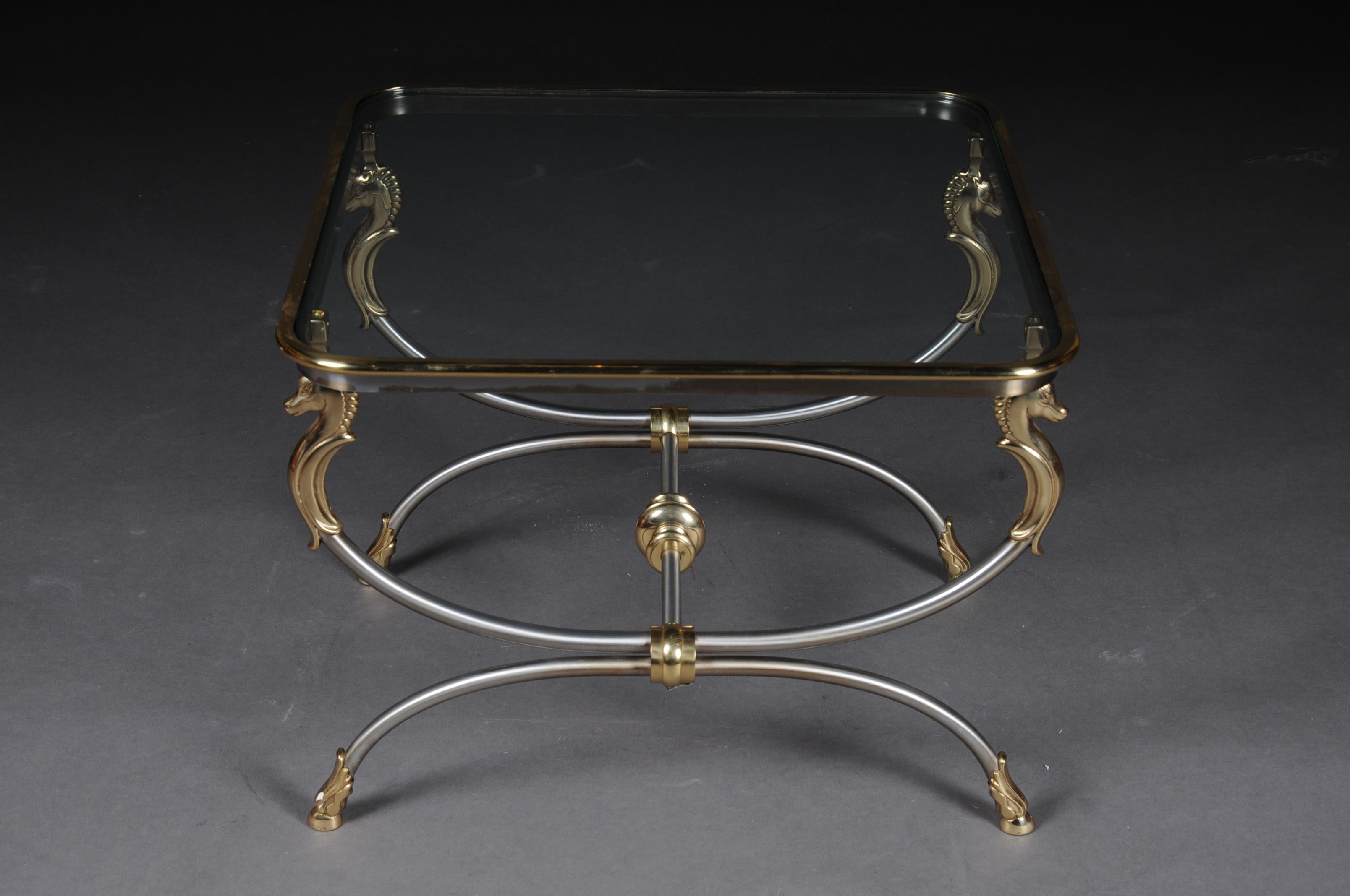 French 20th Century Modern Designer Side Table, Chrome Brass, Classical Style For Sale