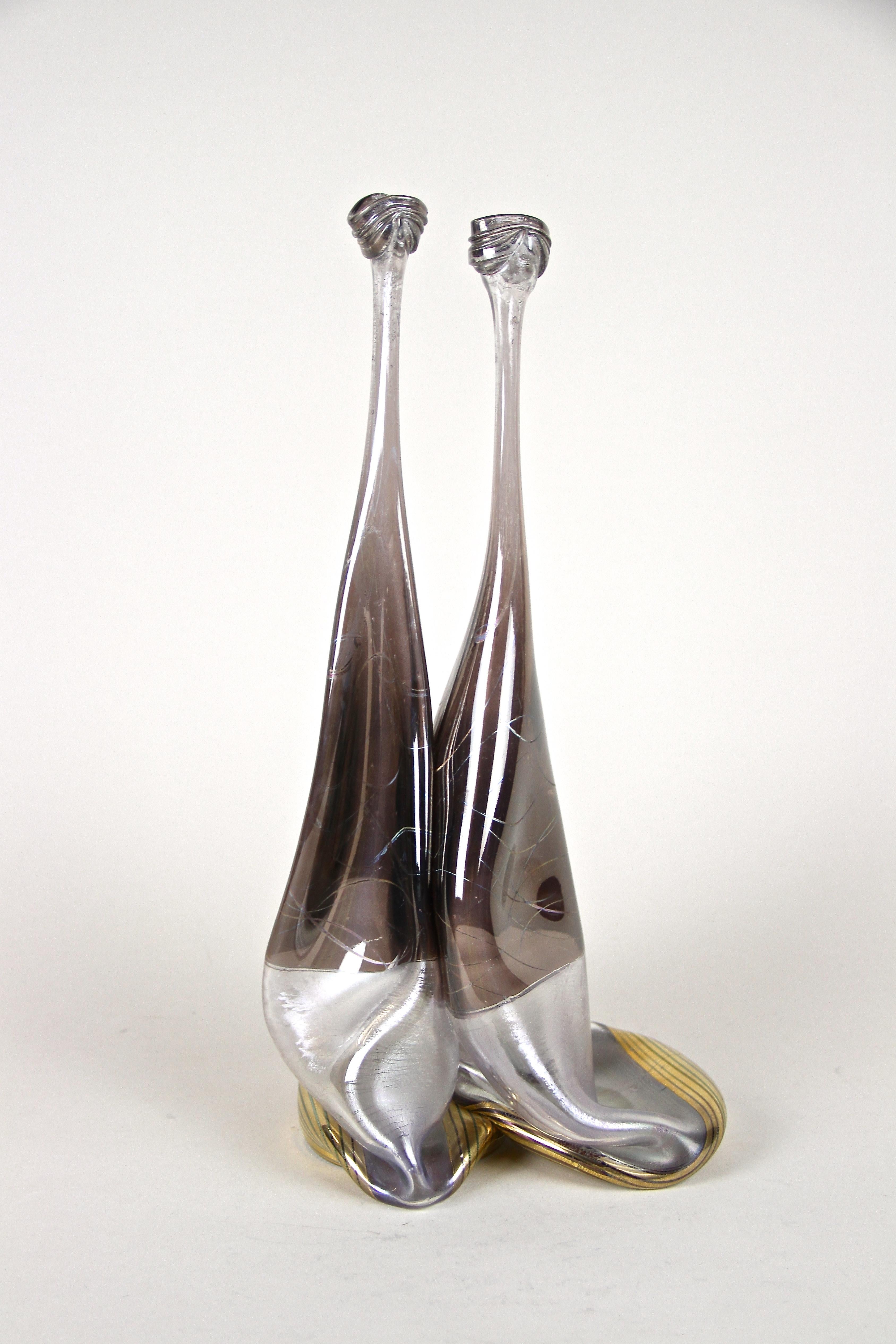 Gilt 20th Century Modern Double Glass Vase, Hand Signed, Germany, circa 1980 For Sale