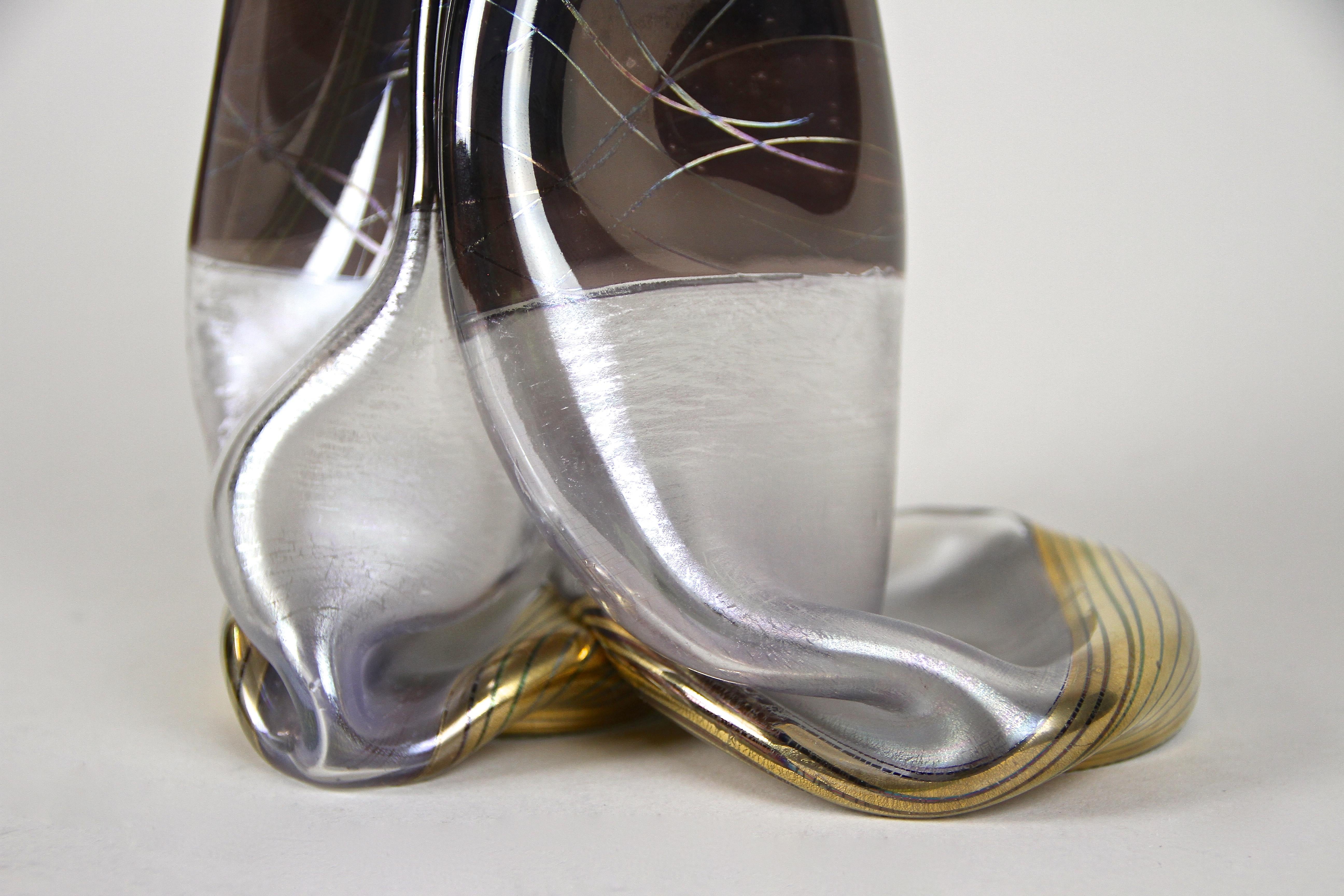 20th Century Modern Double Glass Vase, Hand Signed, Germany, circa 1980 In Good Condition For Sale In Lichtenberg, AT