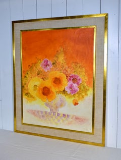 20th Century Modern Floral Oil Painting Gold Gilt Frame