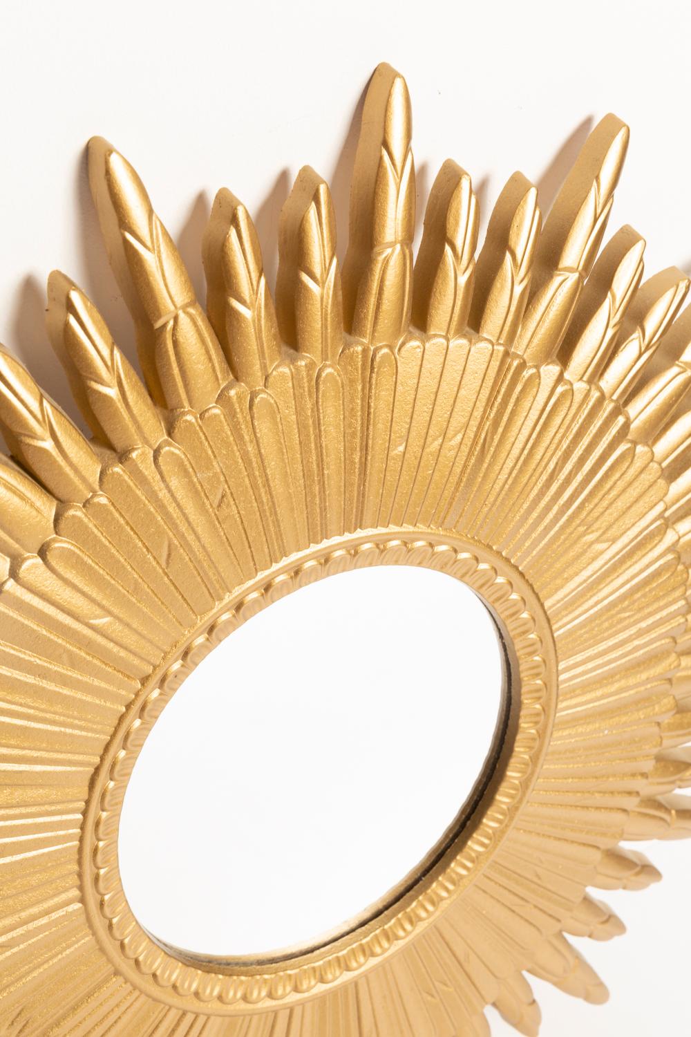 20e siècle, moderne Miroir à gros soleil italien doré, bois doré, années 1960 en vente 5