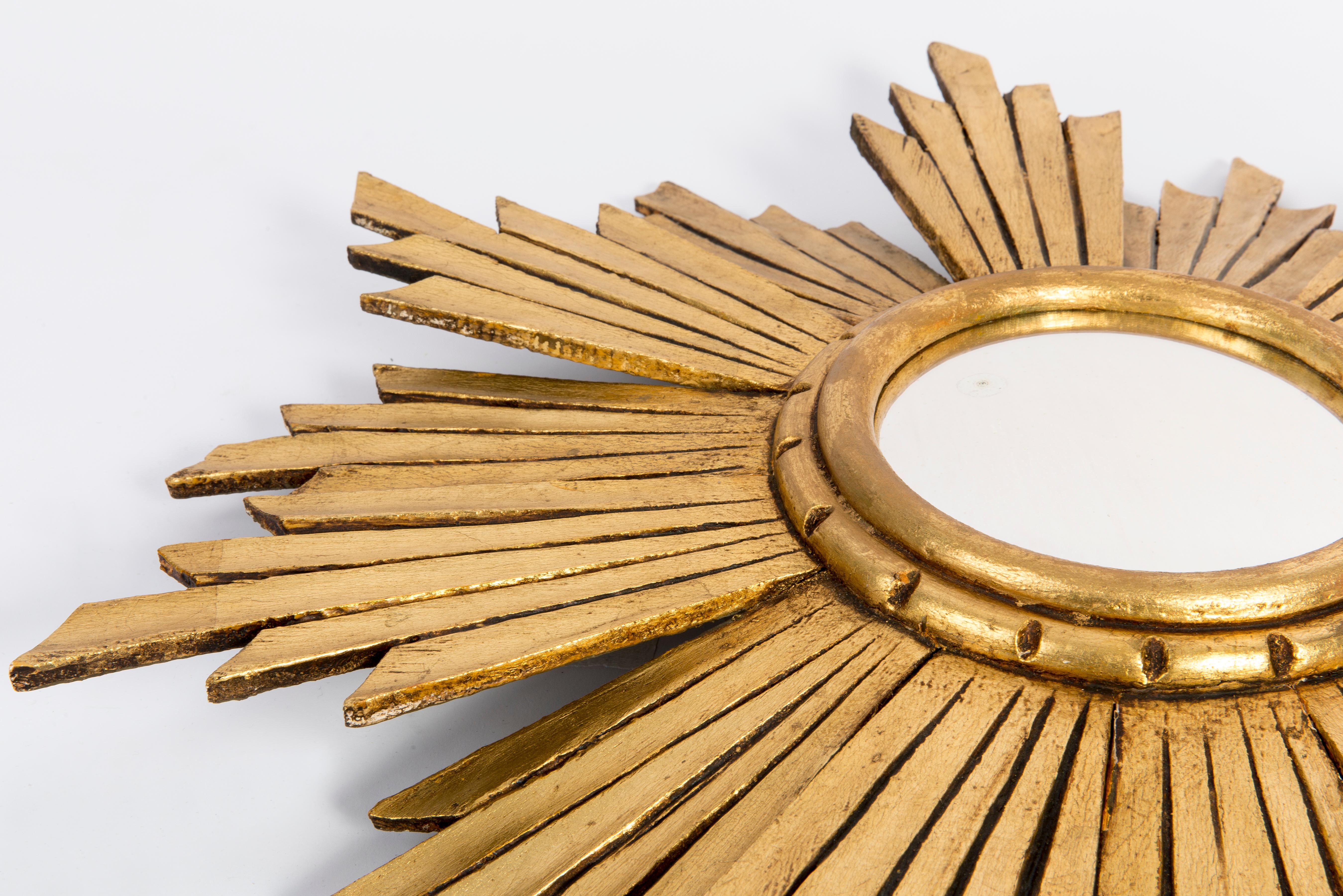 20th Century Modern Gold Italian Big Sunburst Mirror, Giltwood, 1960s For Sale 1