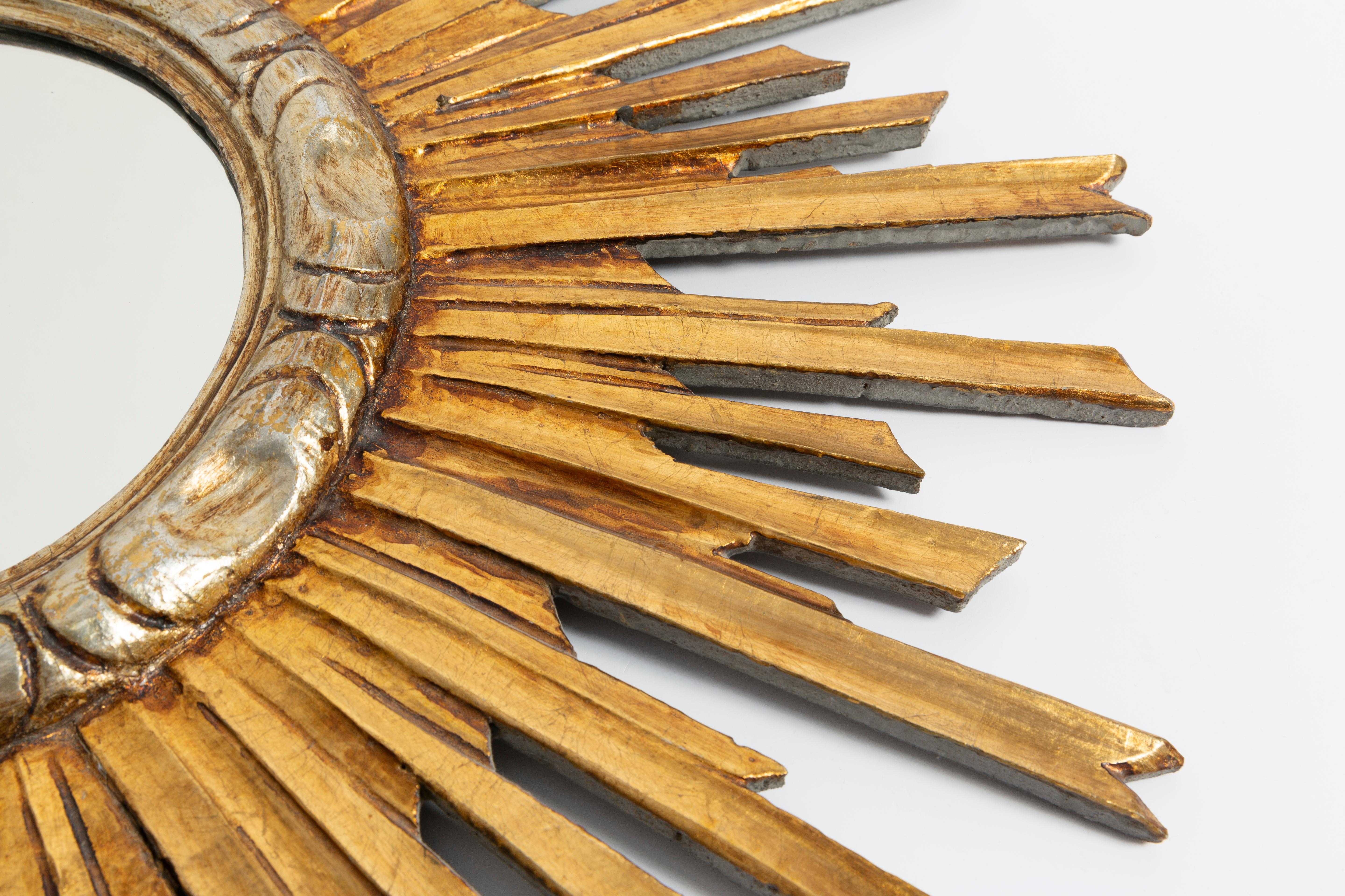 Moderner italienischer Sonnenspiegel des 20. Jahrhunderts, Gold, vergoldetes Holz, 1960er Jahre im Zustand „Gut“ im Angebot in 05-080 Hornowek, PL