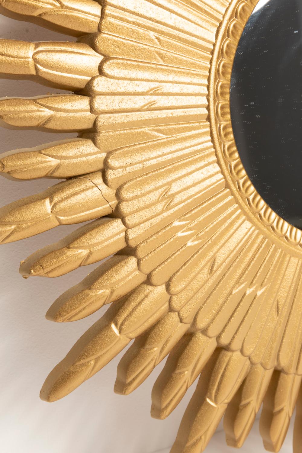 20e siècle, moderne Miroir à gros soleil italien doré, bois doré, années 1960 en vente 4
