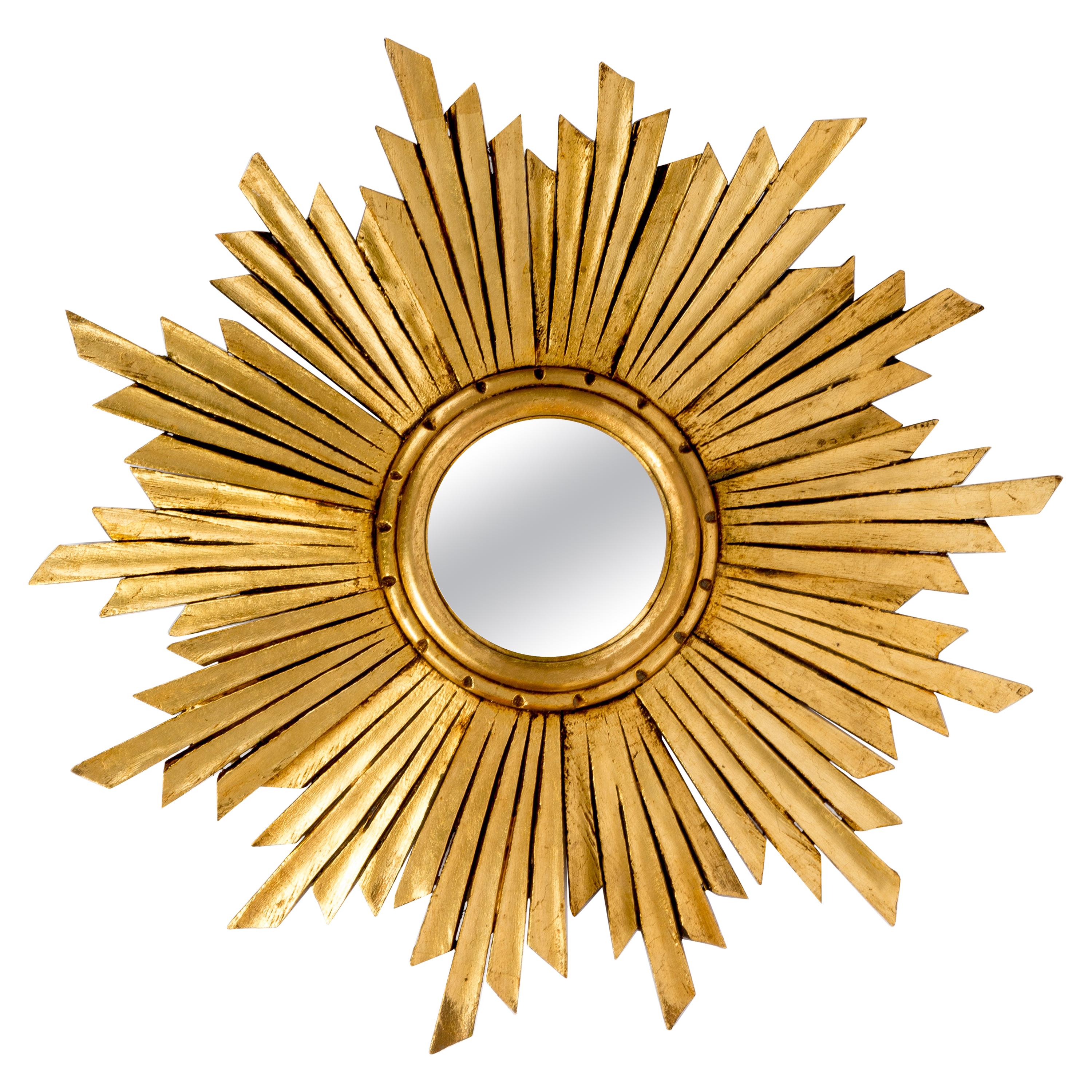 20th Century Modern Gold Italian Big Sunburst Mirror, Giltwood, 1960s