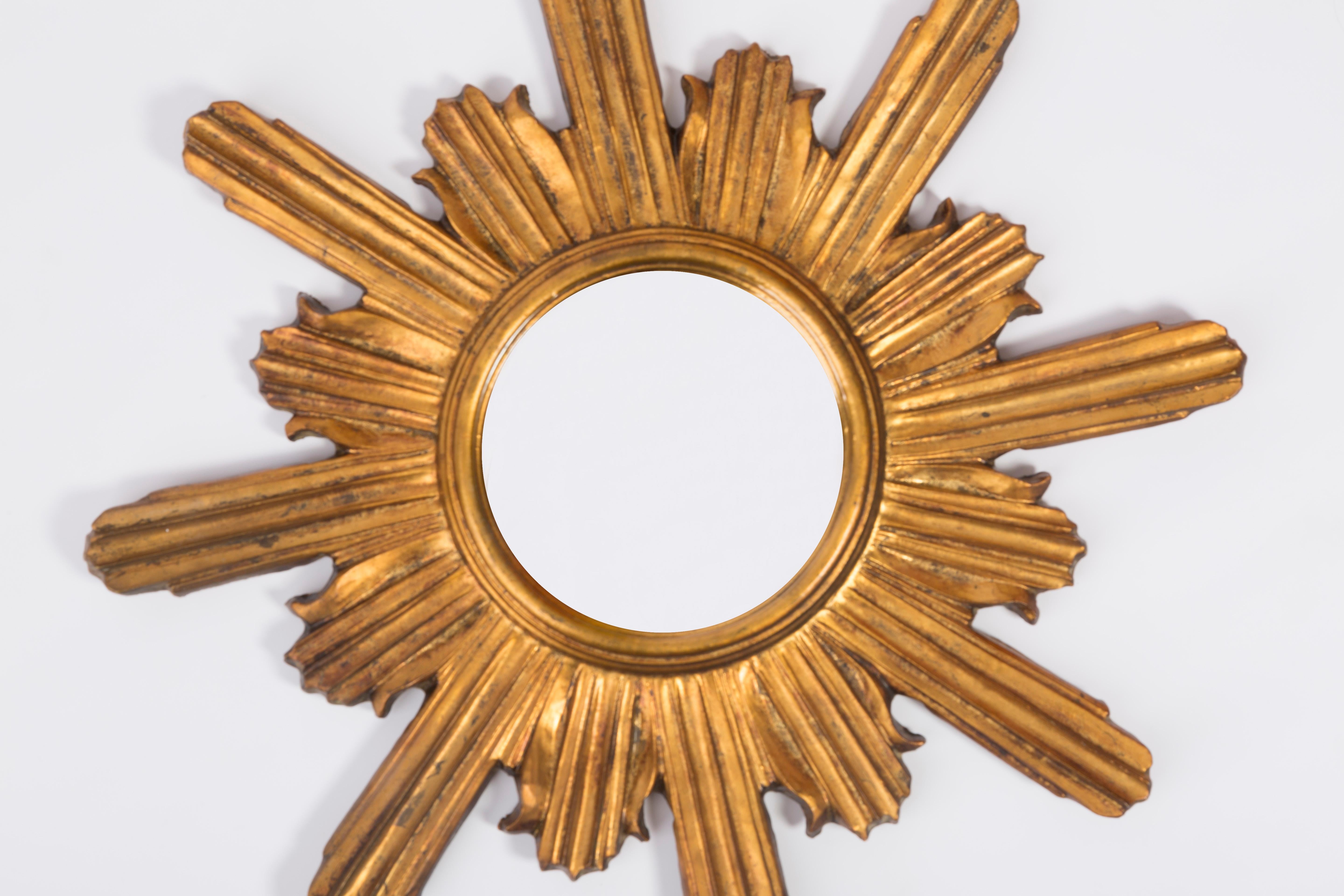 Mid-Century Modern 20th Century Modern Gold Italian Sunburst Mirror, Giltwood, 1960s For Sale