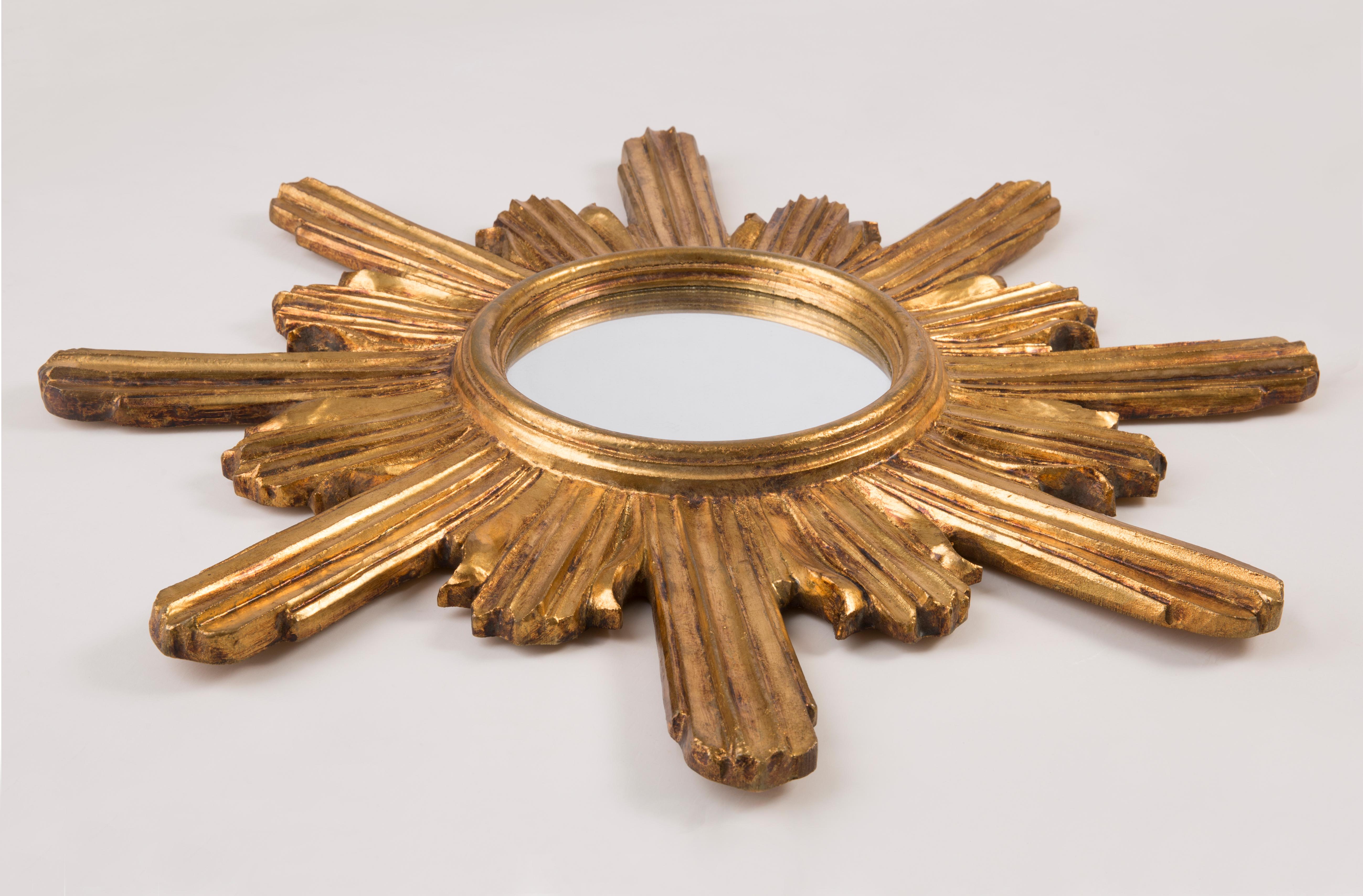 Mid-Century Modern 20th Century Modern Gold Italian Sunburst Mirror, Giltwood, 1960s