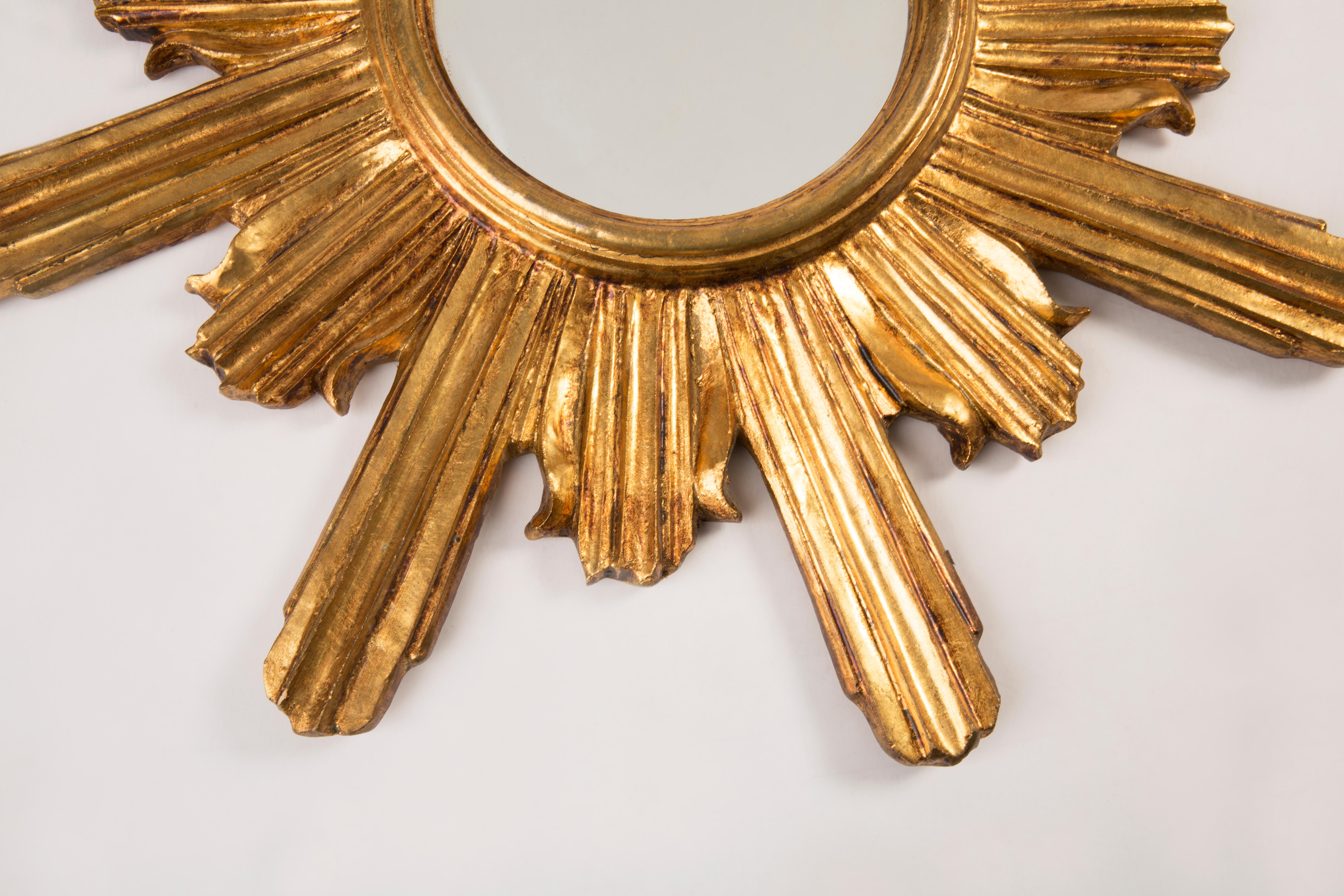 20th Century Modern Gold Italian Sunburst Mirror, Giltwood, 1960s 3