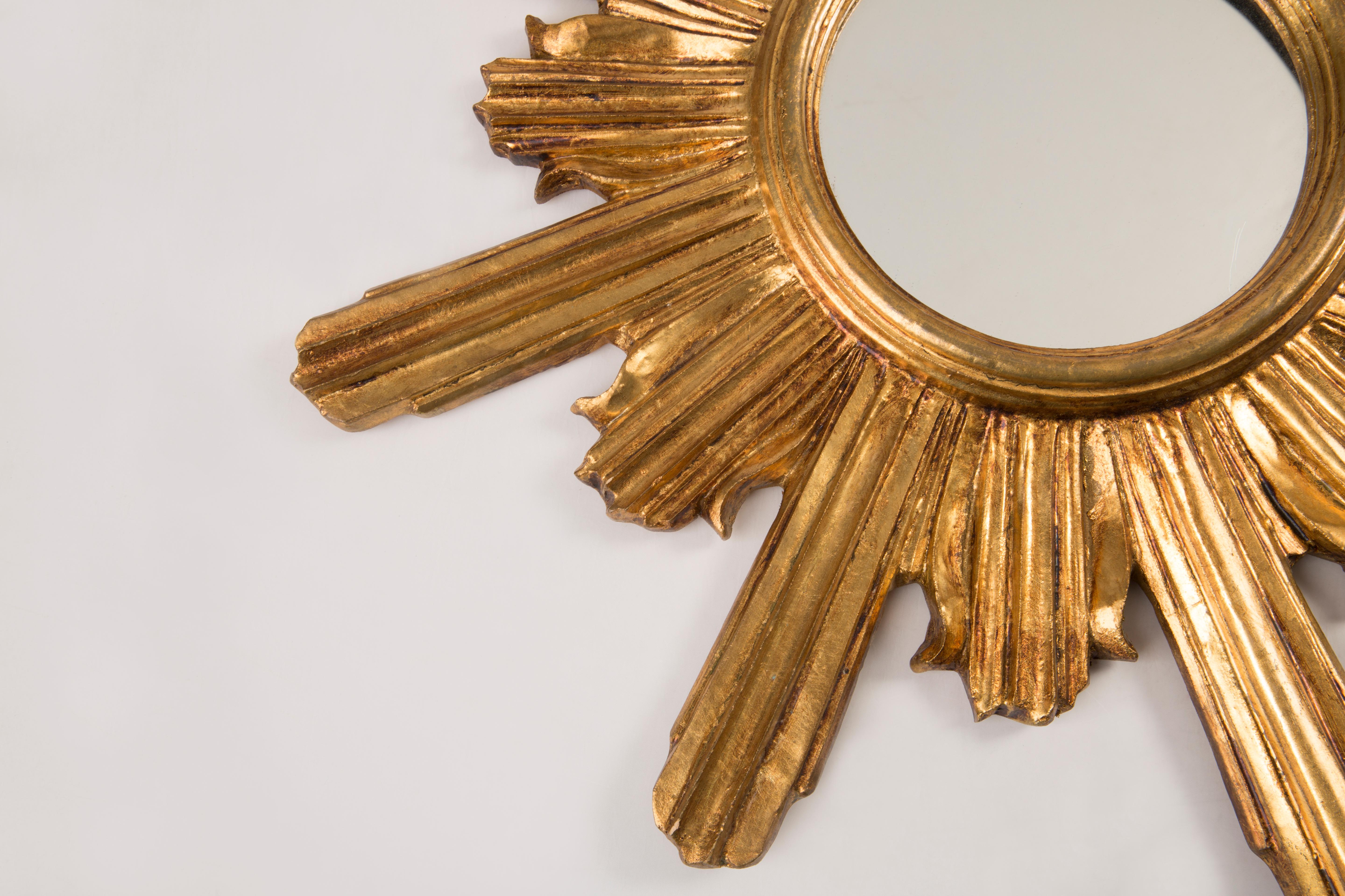 20th Century Modern Gold Italian Sunburst Mirror, Giltwood, 1960s 4