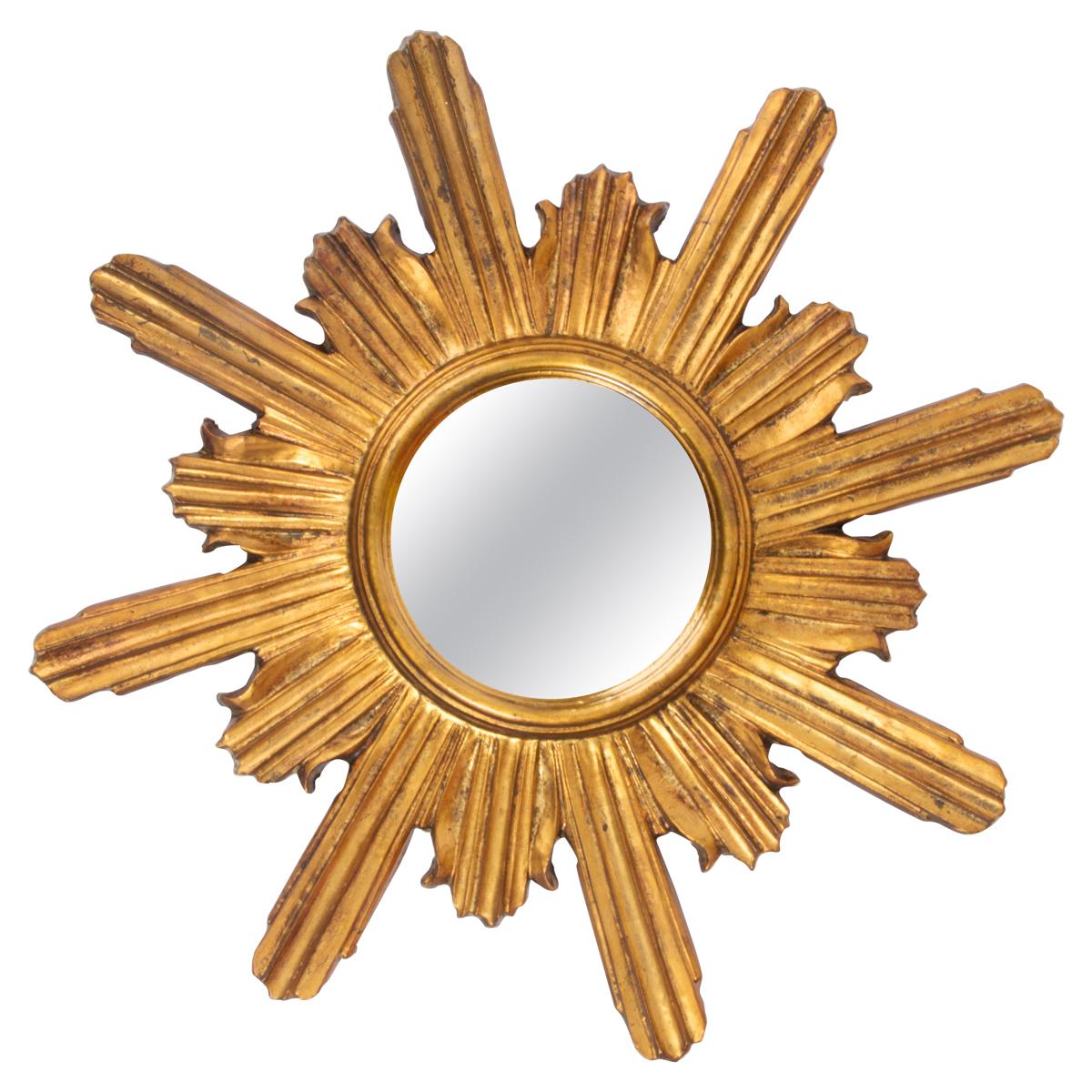 20th Century Modern Gold Italian Sunburst Mirror, Giltwood, 1960s For Sale