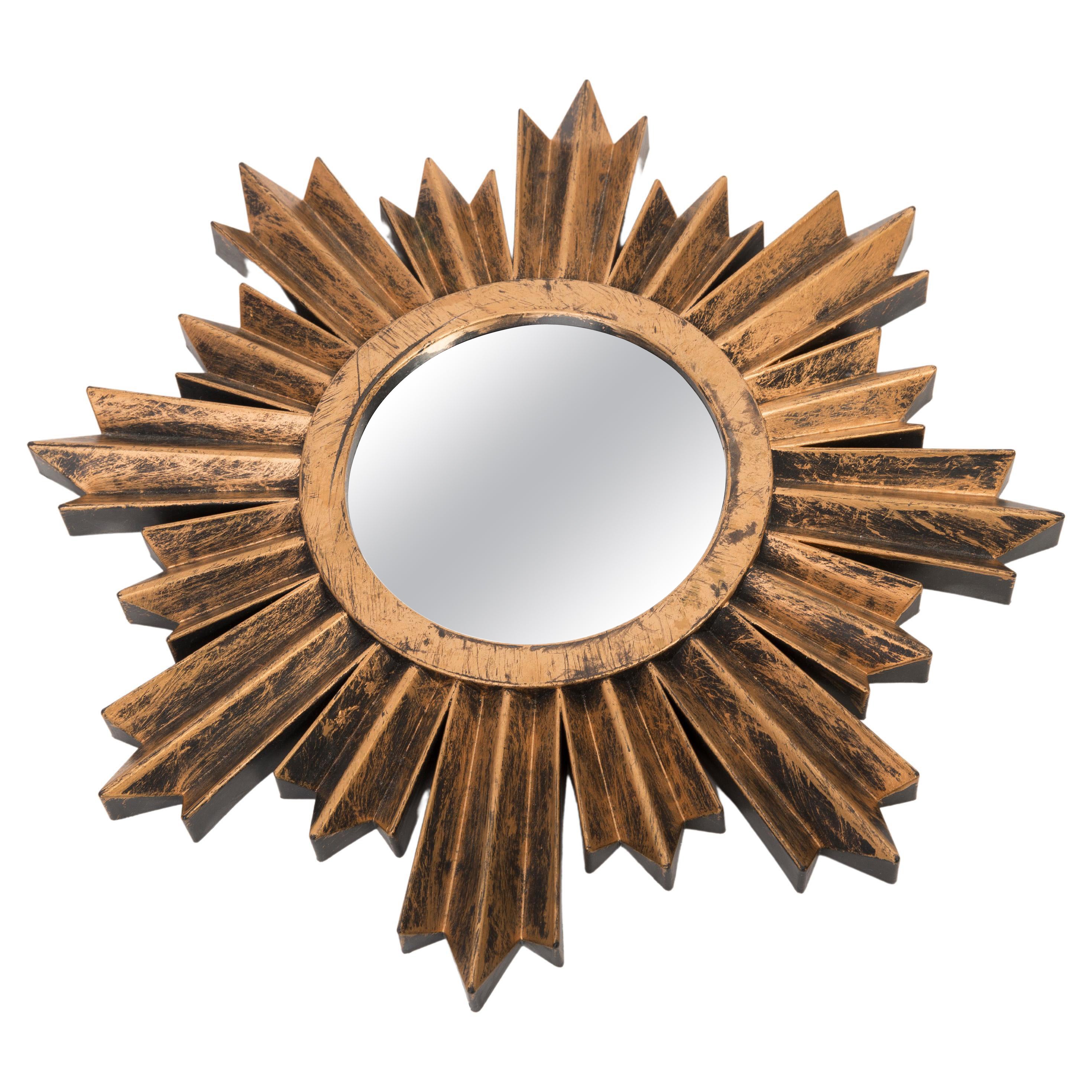 20th Century Modern Gold Sunburst Mirror, Plastic, 1980s