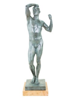 Scultura moderna di nudo in bronzo patinato verde del XX secolo
