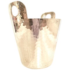 20th Century Modern Italian Hammered Silver Plate Champagne Bucket By, Calegro
