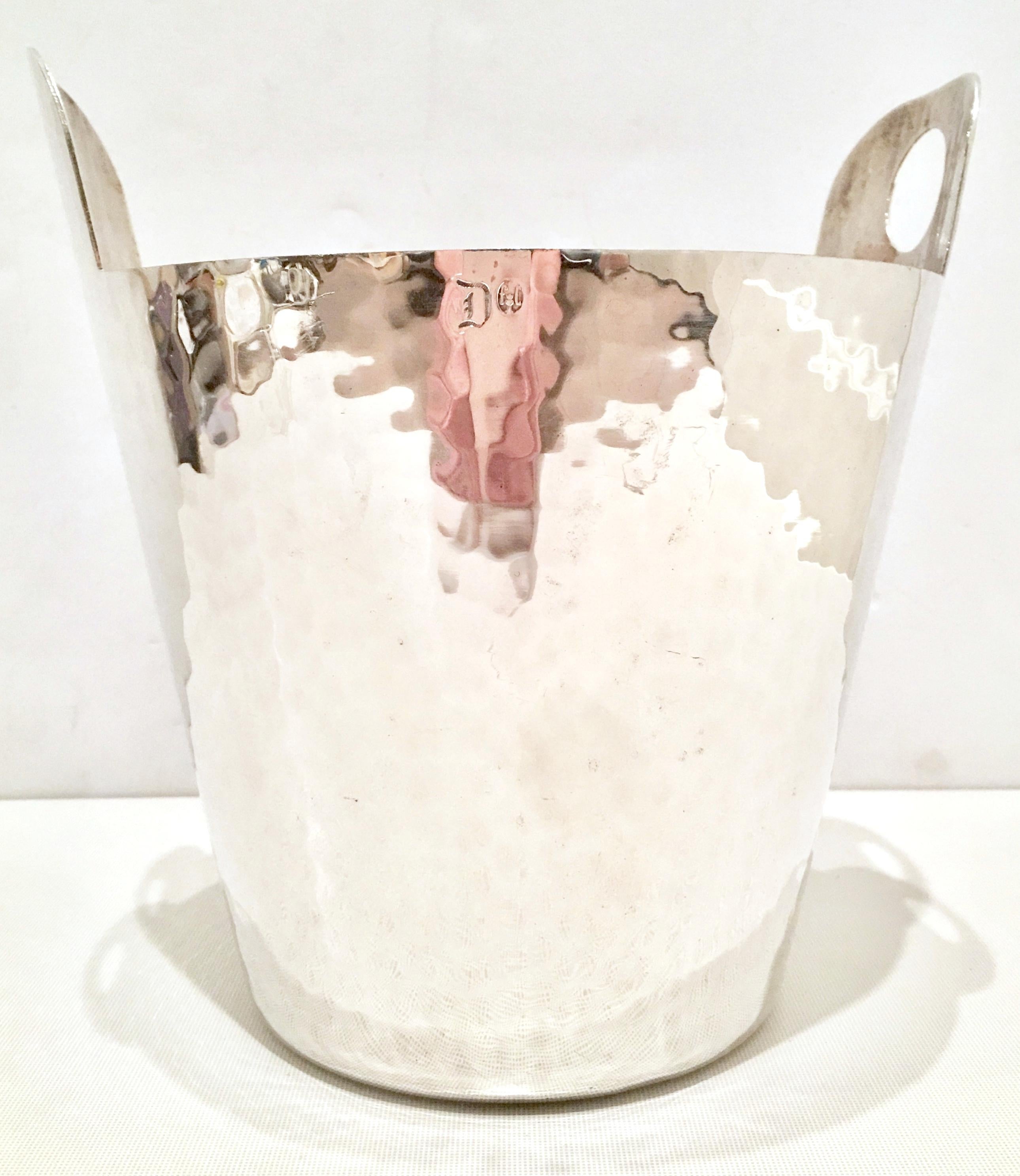 Organic Modern 20th Century Modern Italian Hammered Silver Plate Champagne Bucket For Sale