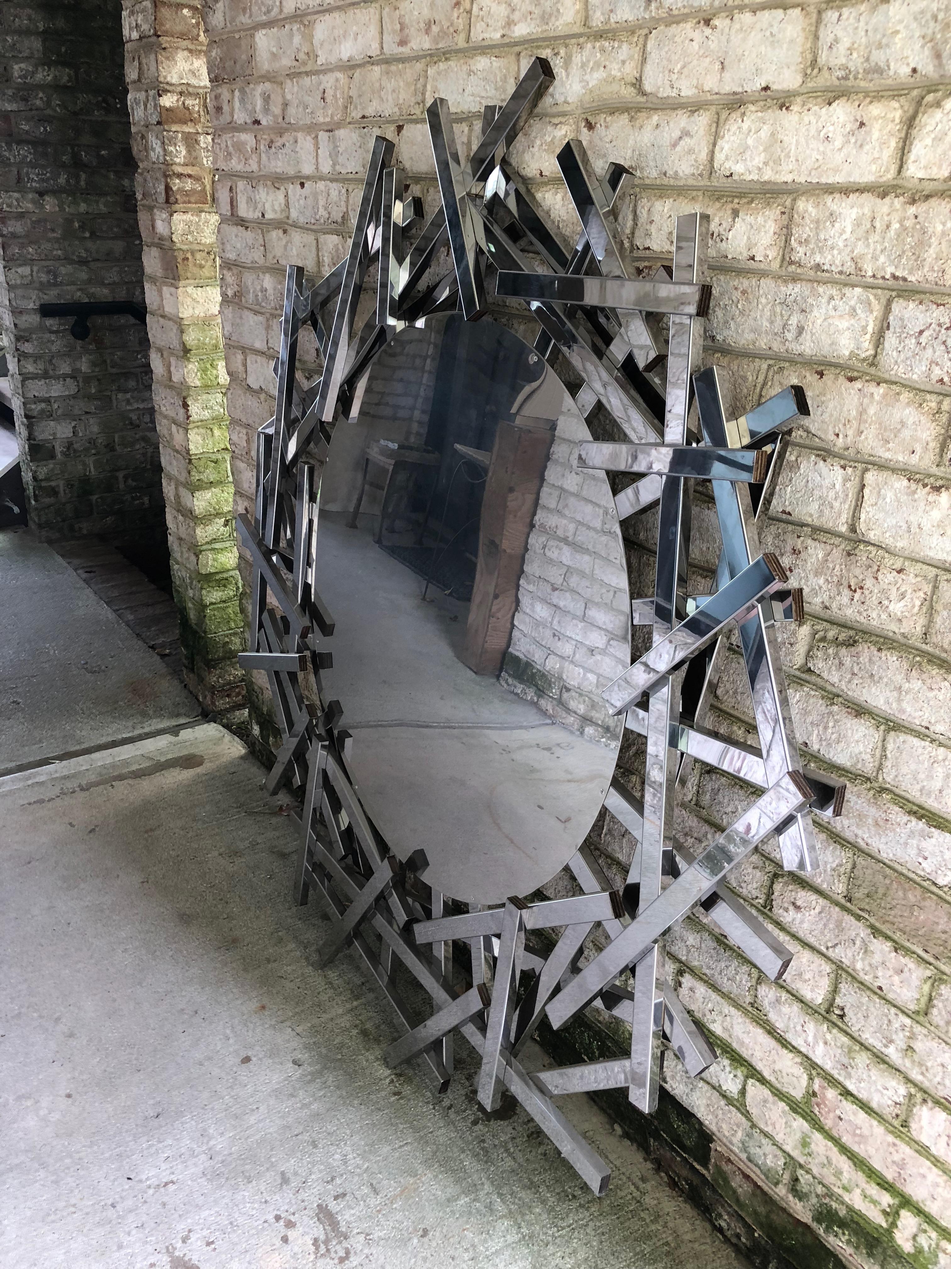 Cast 20th Century Modern Metal Mirror For Sale