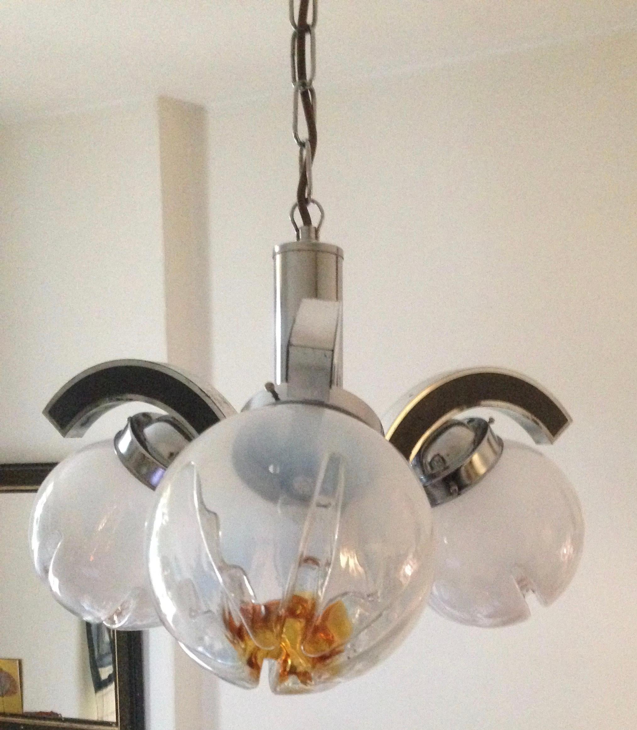 Mid-Century Modern Lampe à suspension Mazzega en verre de Murano, mi-siècle moderne en vente