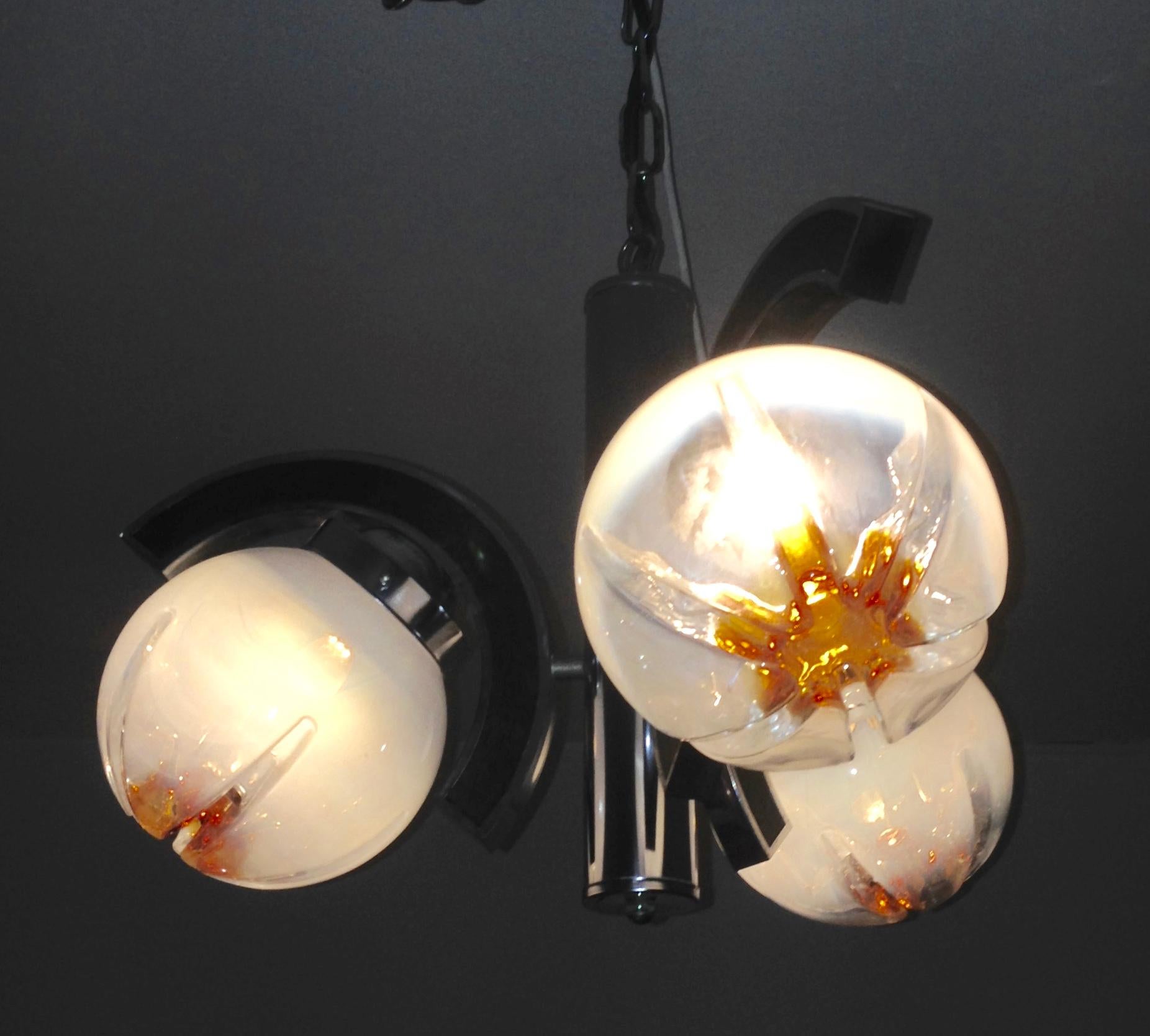 italien Lampe à suspension Mazzega en verre de Murano, mi-siècle moderne en vente