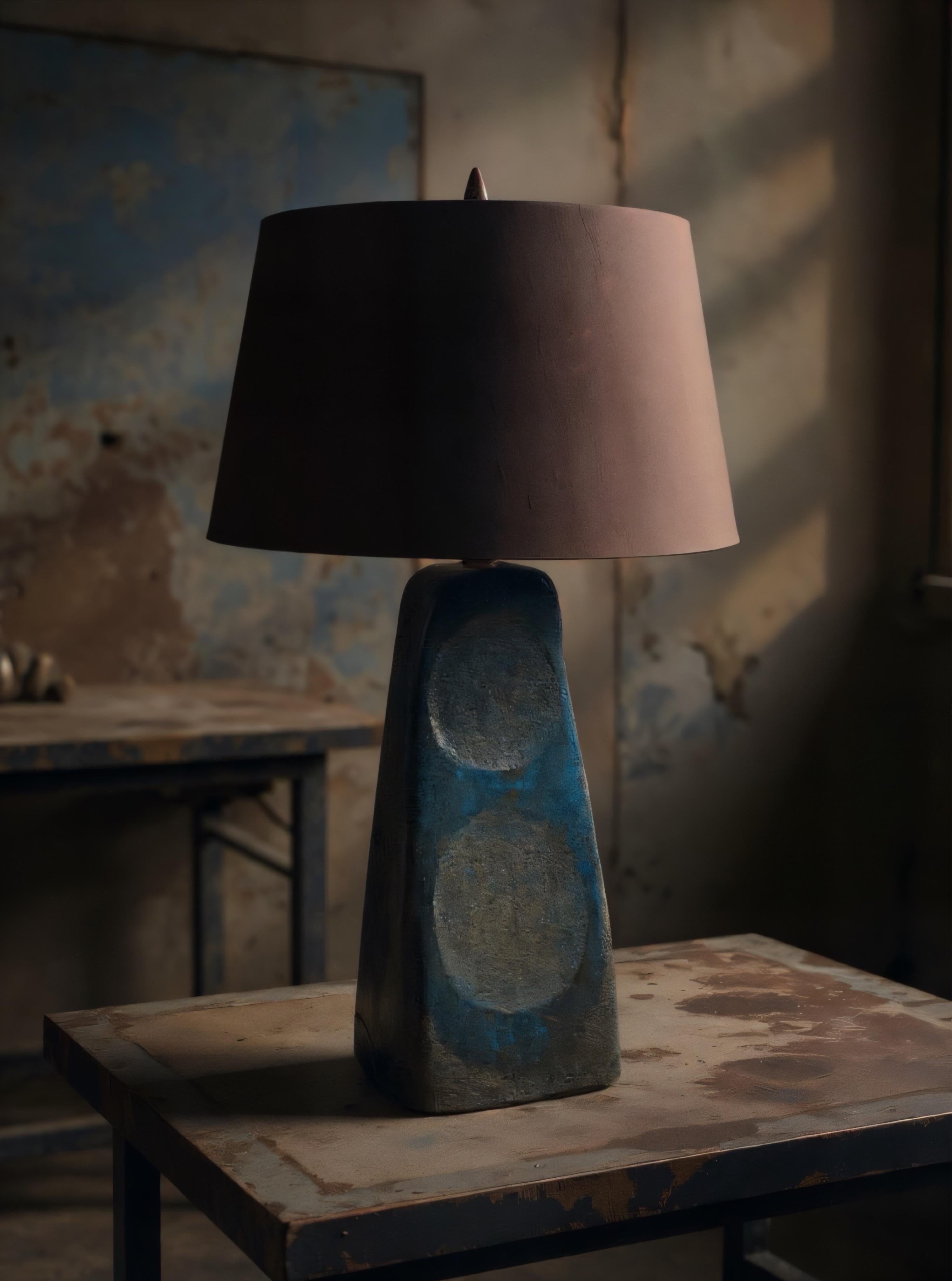 Organique Lampe de table et abat-jour en poterie sculpturale originale d'artiste italien du 20e siècle moderne en vente