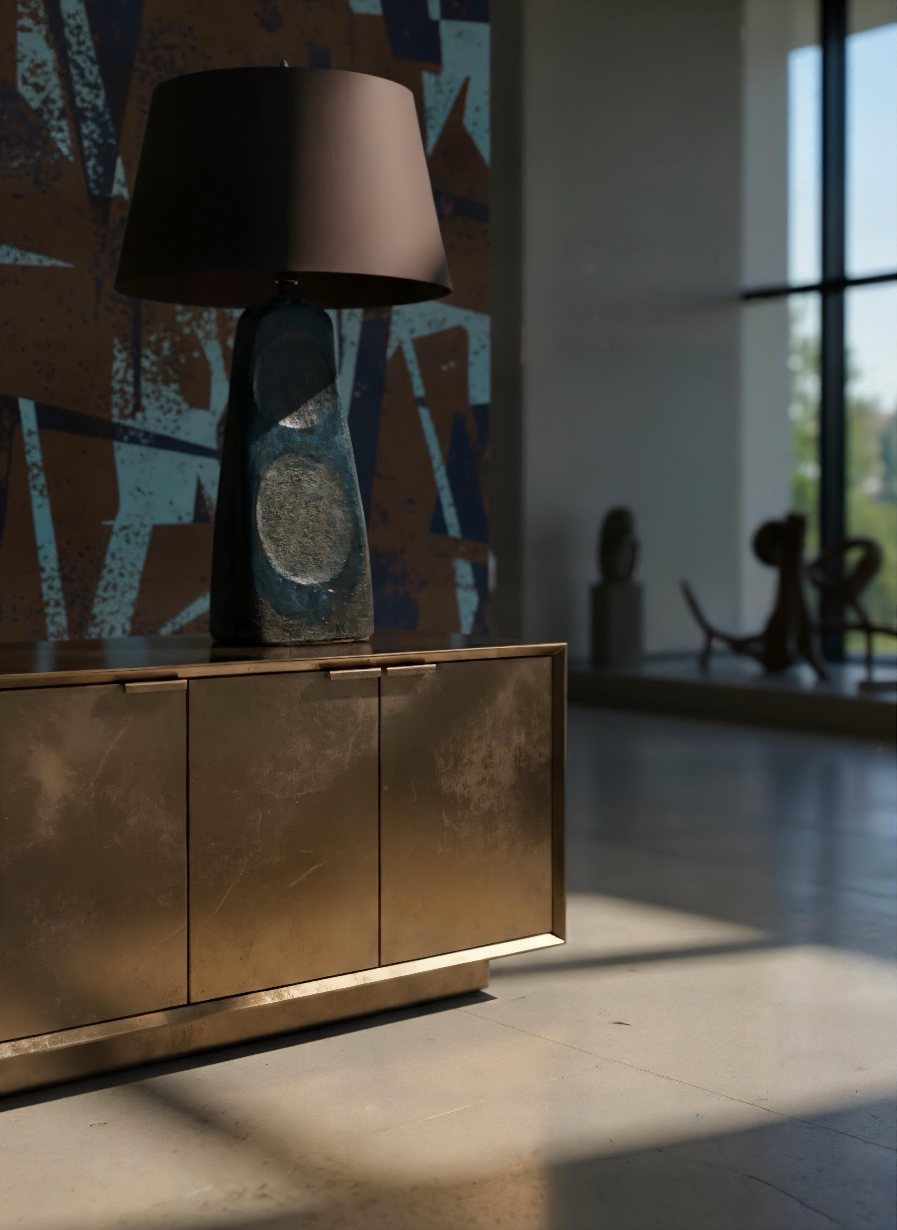 20ième siècle Lampe de table et abat-jour en poterie sculpturale originale d'artiste italien du 20e siècle moderne en vente