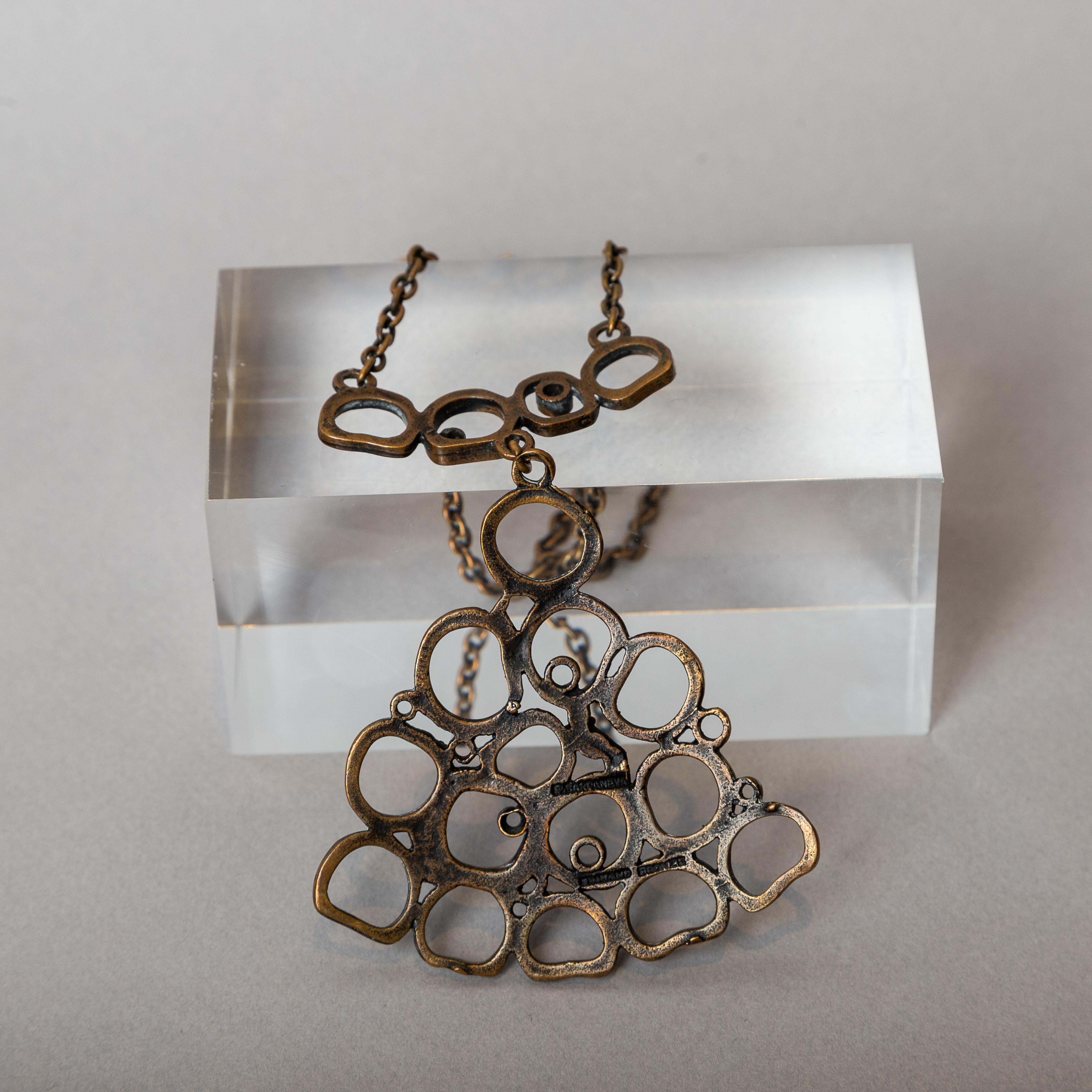 20th century modern Pentii Sarpaneva pendant necklace bronze Scandinavian modern.
Large Unusual Pendant by Pentii Sarpaneva for Turun Hopea Finland. Massiv Patinated bronze.