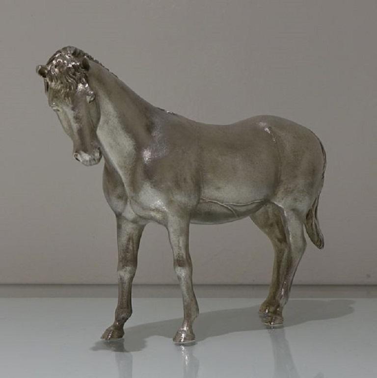 A good sized superb quality solid silver horse which has been cast in silver after which the craftsman has paid exceptional attention to the detailing throughout to create a wonderful “life like” model. 



Measures: Length: 11.5 inches/29cm.