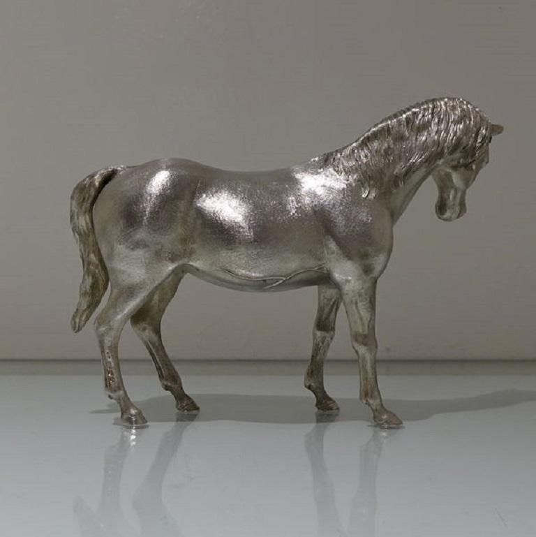 British 20th Century Modern Sterling Silver Horse London, 1977 Charles Fox Ltd For Sale