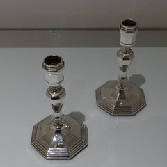 20th Century Modern Sterling Silver Pair Candlesticks, London, 1963