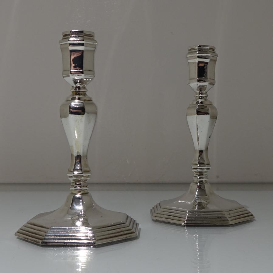 British 20th Century Modern Sterling Silver Pair Candlesticks, London, 1963 For Sale
