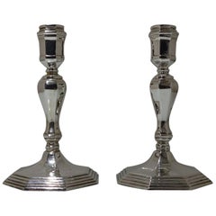 20th Century Modern Sterling Silver Pair Candlesticks, London, 1963