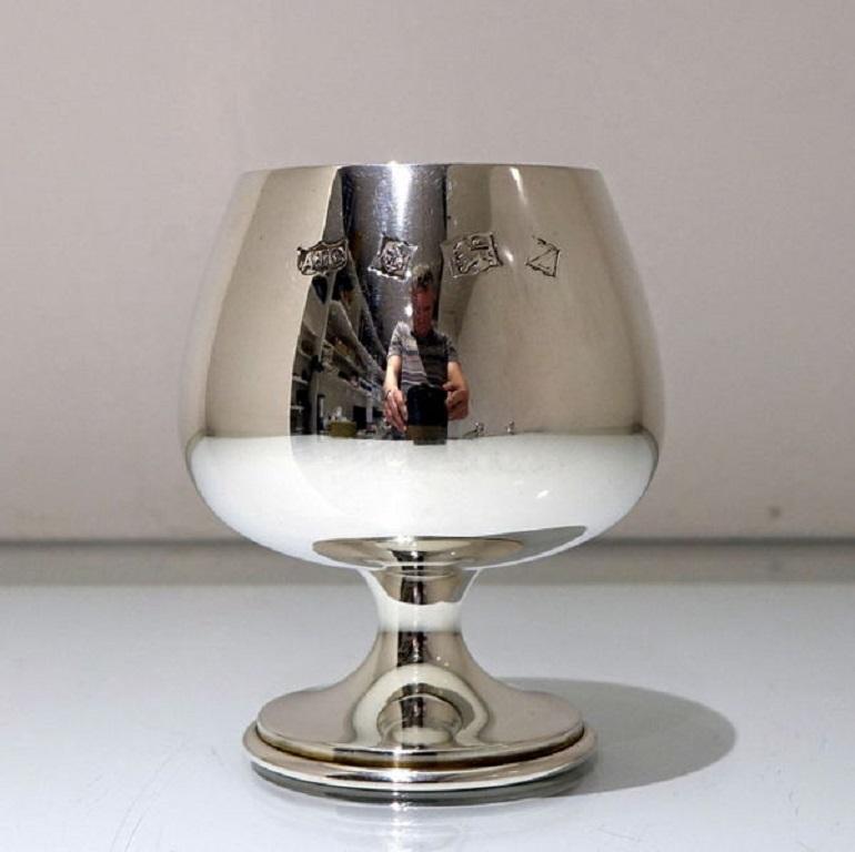 20th Century Modern Sterling Silver Set of Six Brandy Goblets Birmingham, 1974 In Excellent Condition For Sale In 53-64 Chancery Lane, London