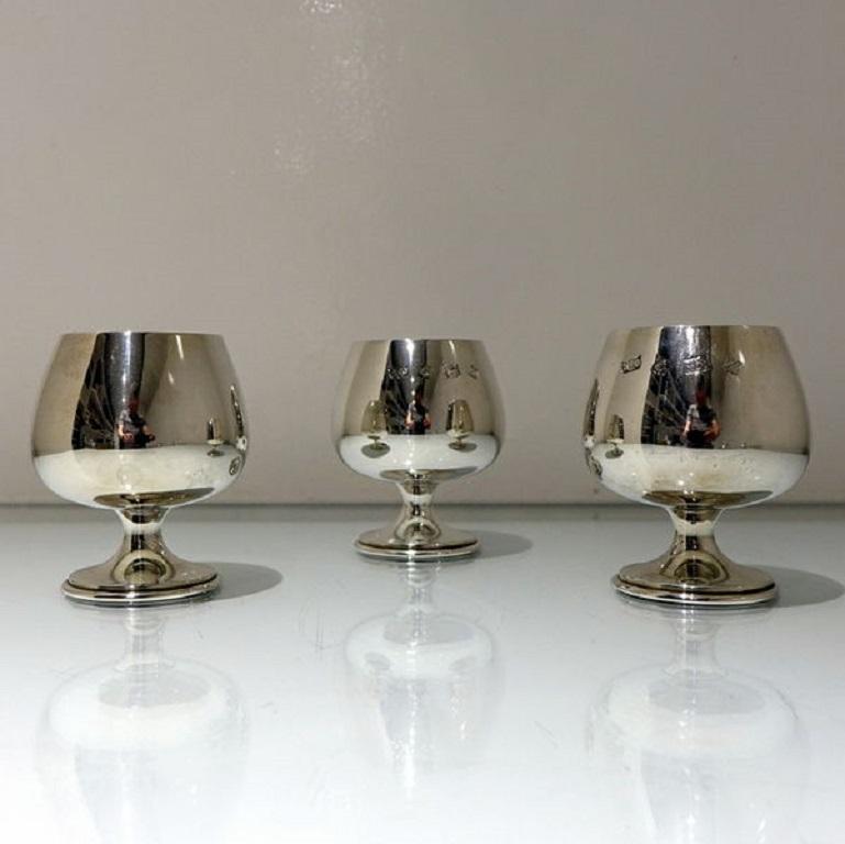 20th Century Modern Sterling Silver Set of Six Brandy Goblets Birmingham, 1974 For Sale 4