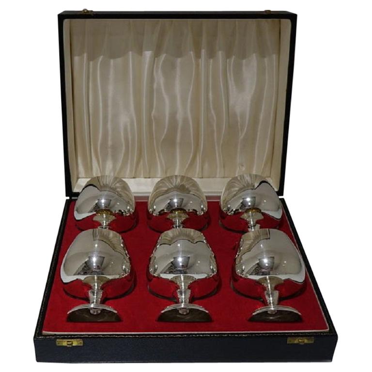 20th Century Modern Sterling Silver Set of Six Brandy Goblets Birmingham, 1974 For Sale
