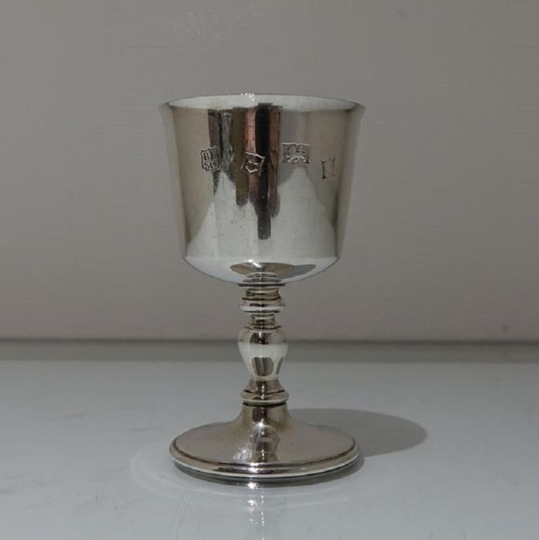 Late 20th Century 20th Century Modern Sterling Silver Set Six Wine Goblets Birmingham 1970 Barker For Sale
