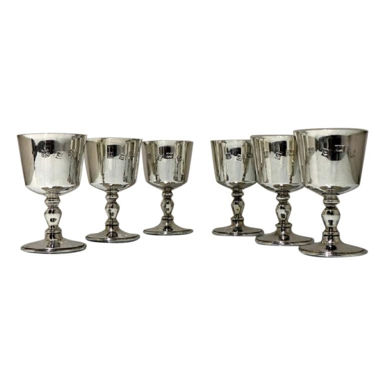 20th Century Modern Sterling Silver Set Six Wine Goblets Birmingham 1970 Barker For Sale