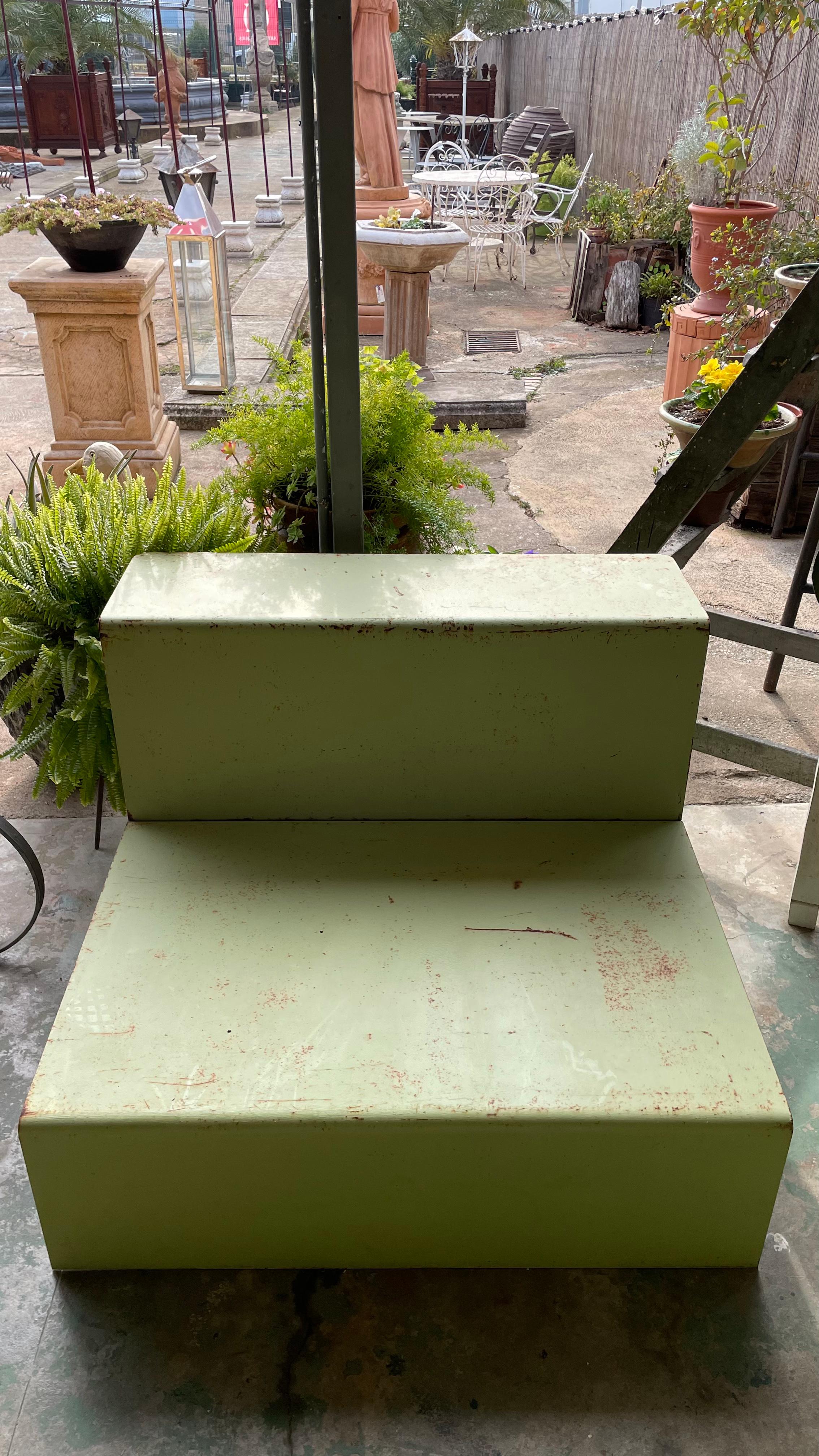 20th Century Modern Style Garden Iron Bench Painted in Light Green Color In Good Condition In Vulpellac, Girona