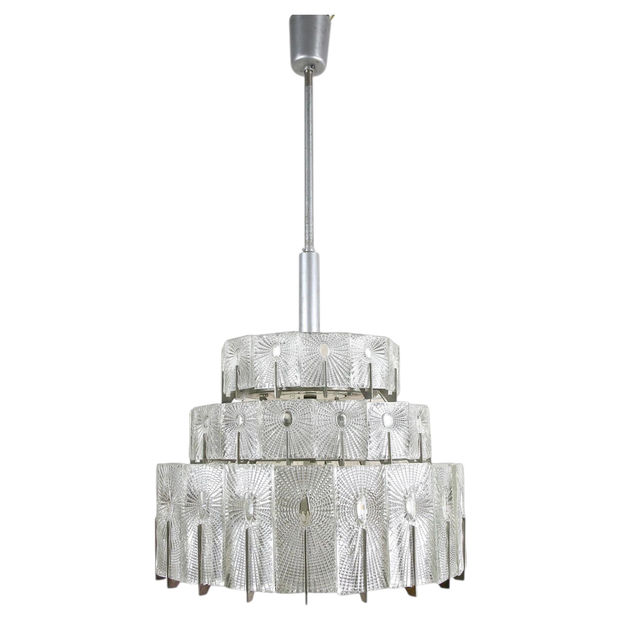 20th Century Modern Three-Tier Glass Chandelier by Rupert Nikoll, AT ca. 1950