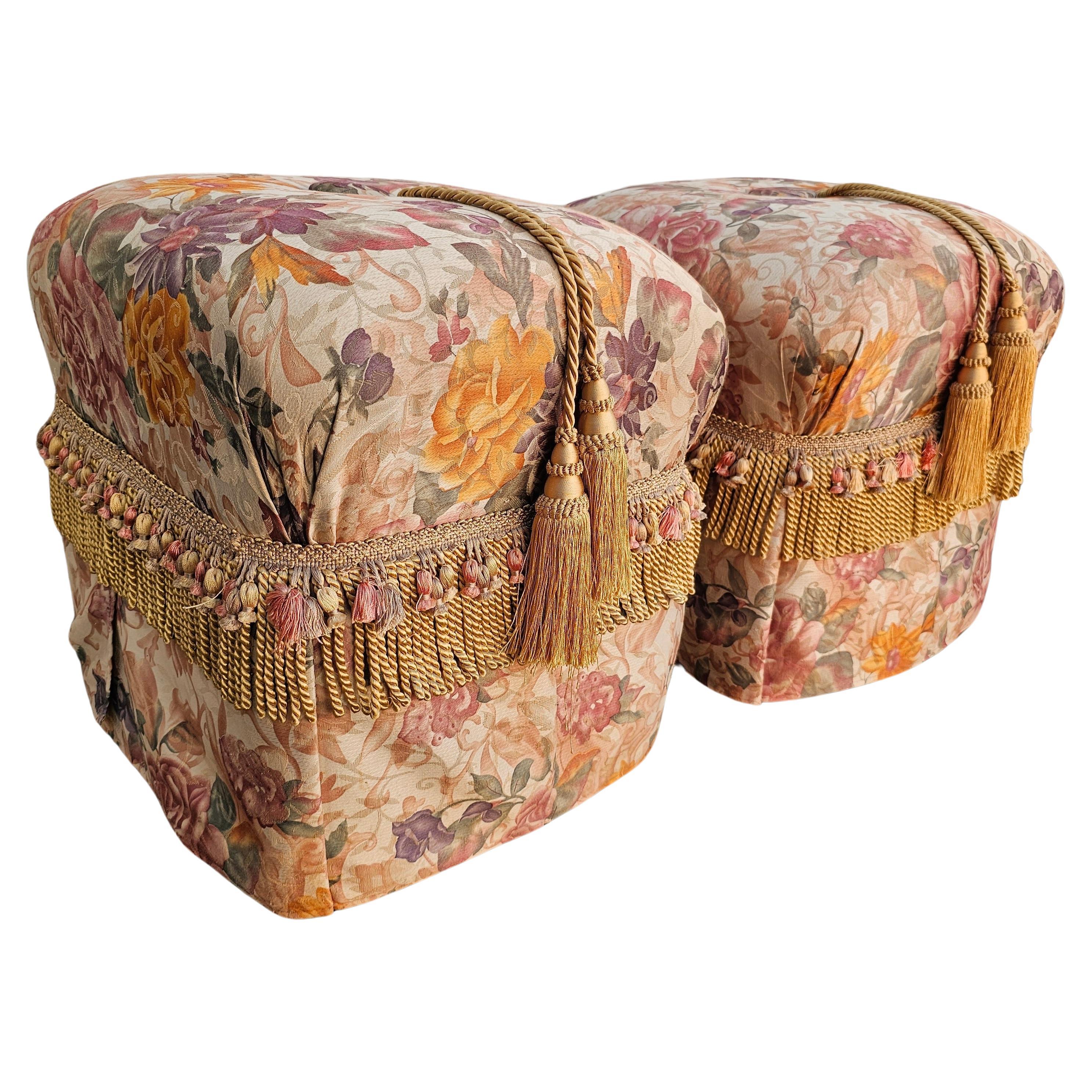 Polyester 20th Century Modern Upholstered Decorative Footstool Ottomans, Pair For Sale