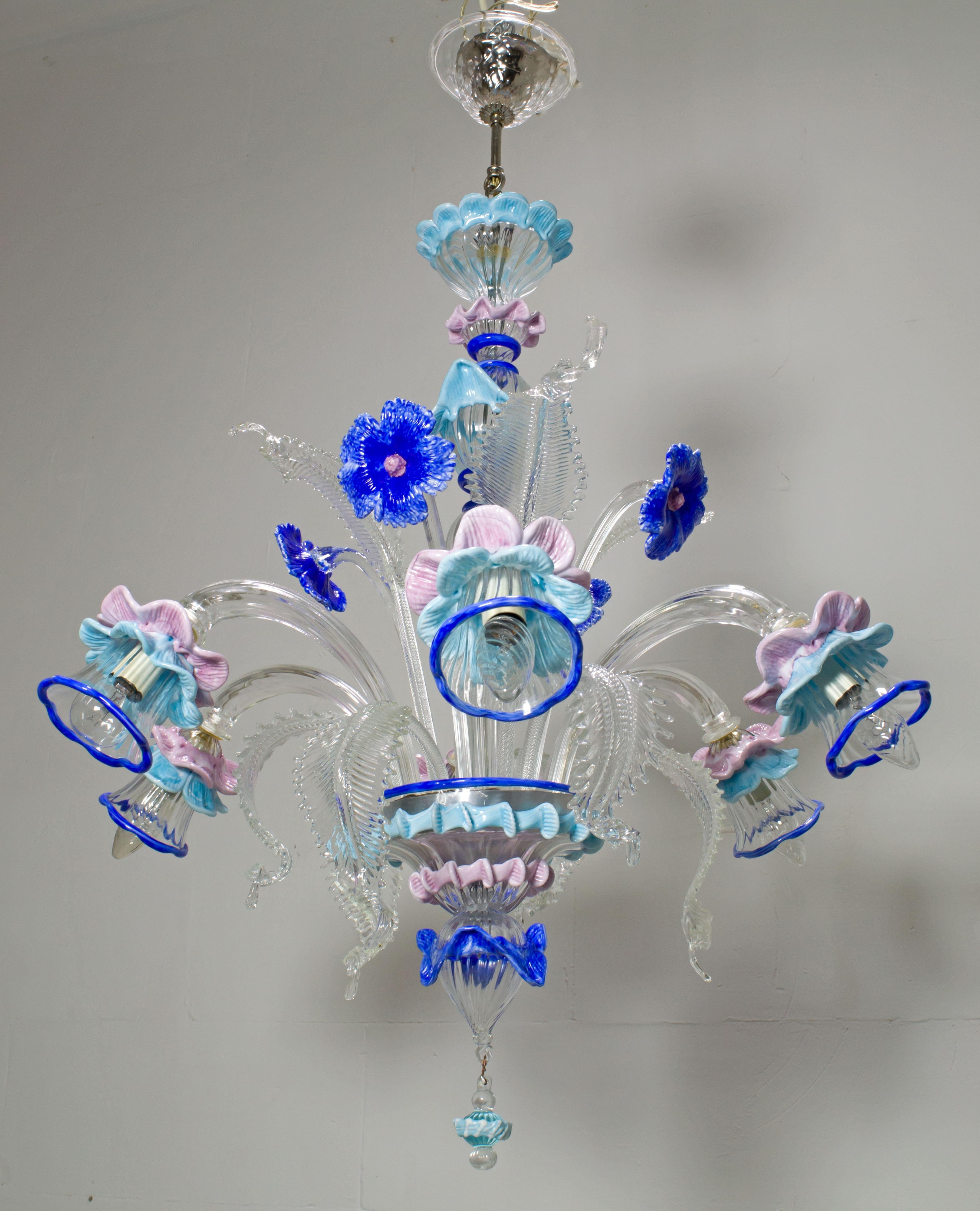 Italian 20th Century Modern Venetian Murano Glass Chandelier 