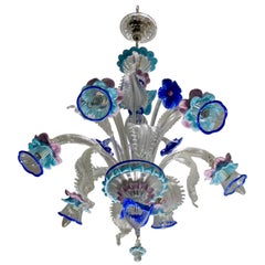 Vintage 20th Century Modern Venetian Murano Glass Chandelier "Ca'rezzonico" Style, 1960s