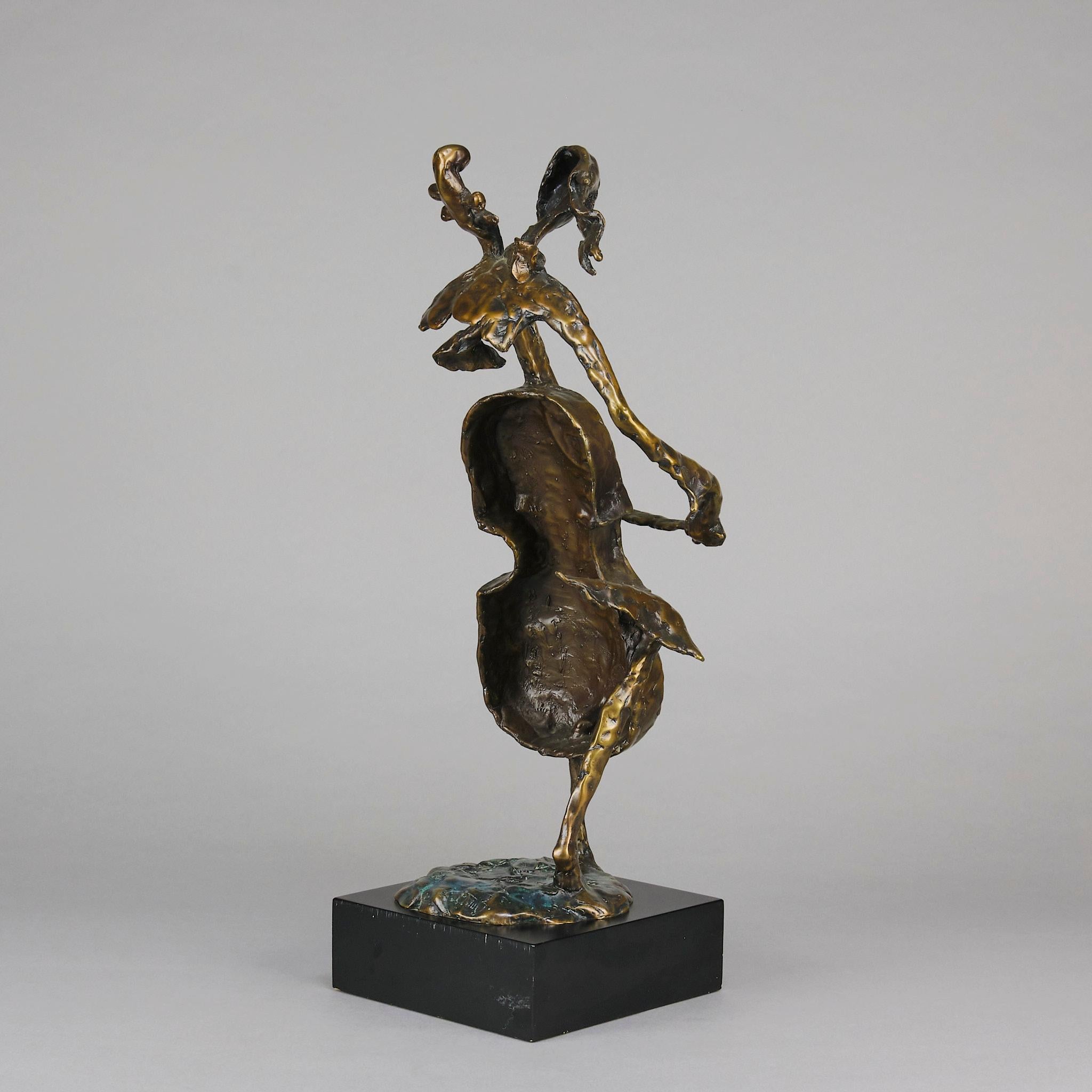 Sculpture en bronze moderniste du 20e siècle intitulée 