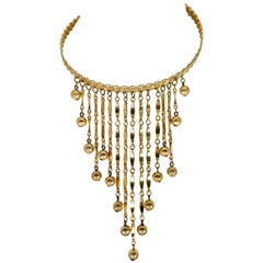 20th Century Modernist Gold Fringe & Ball Bib Collar Style Necklace By Napier