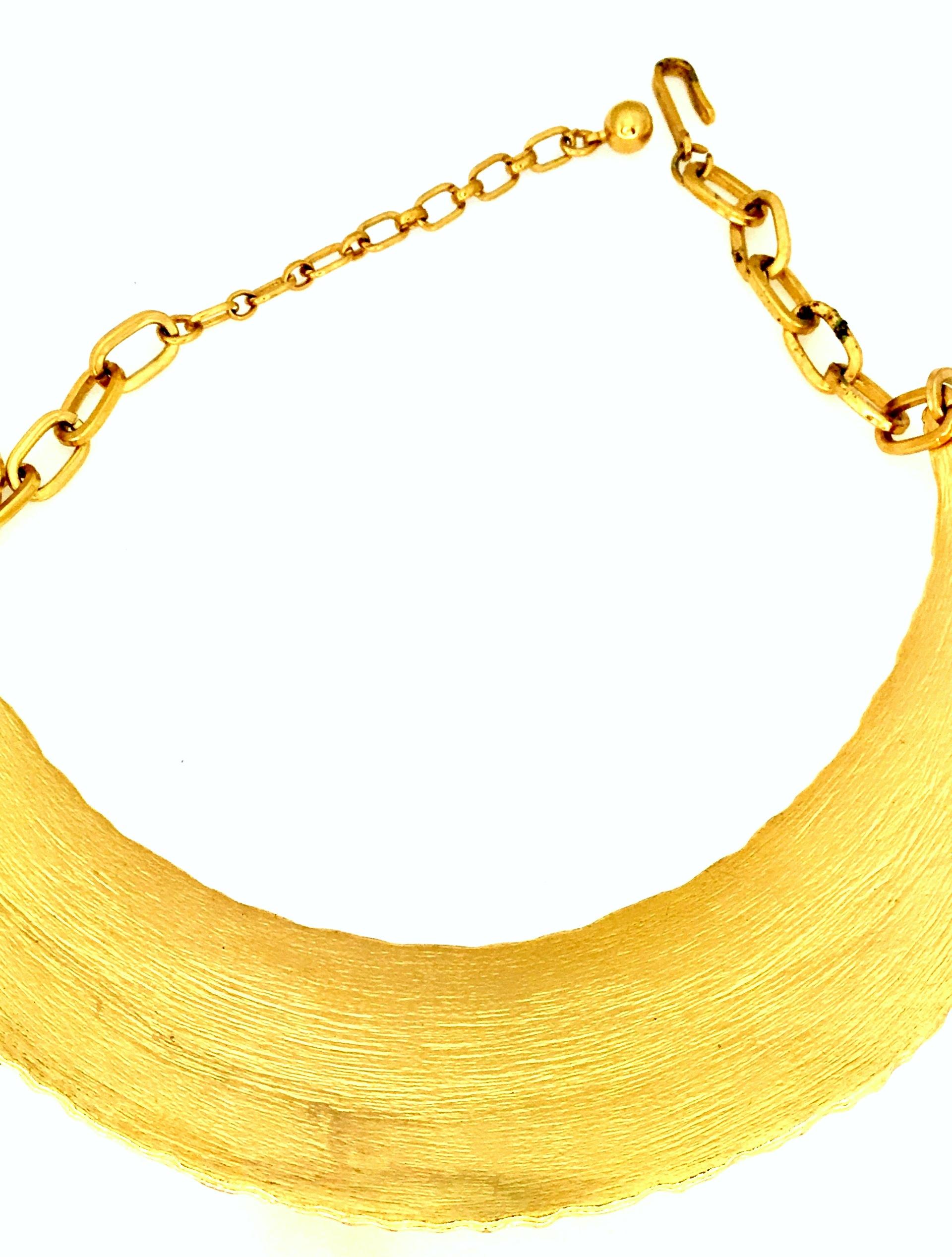 Women's or Men's 20th Century Modernist Gold Hammered Collar Choker Style Necklace By, Trifari For Sale