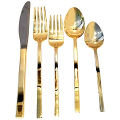 20th Century Modernist Gold Plate Flatware Set of 46 by Cambridge