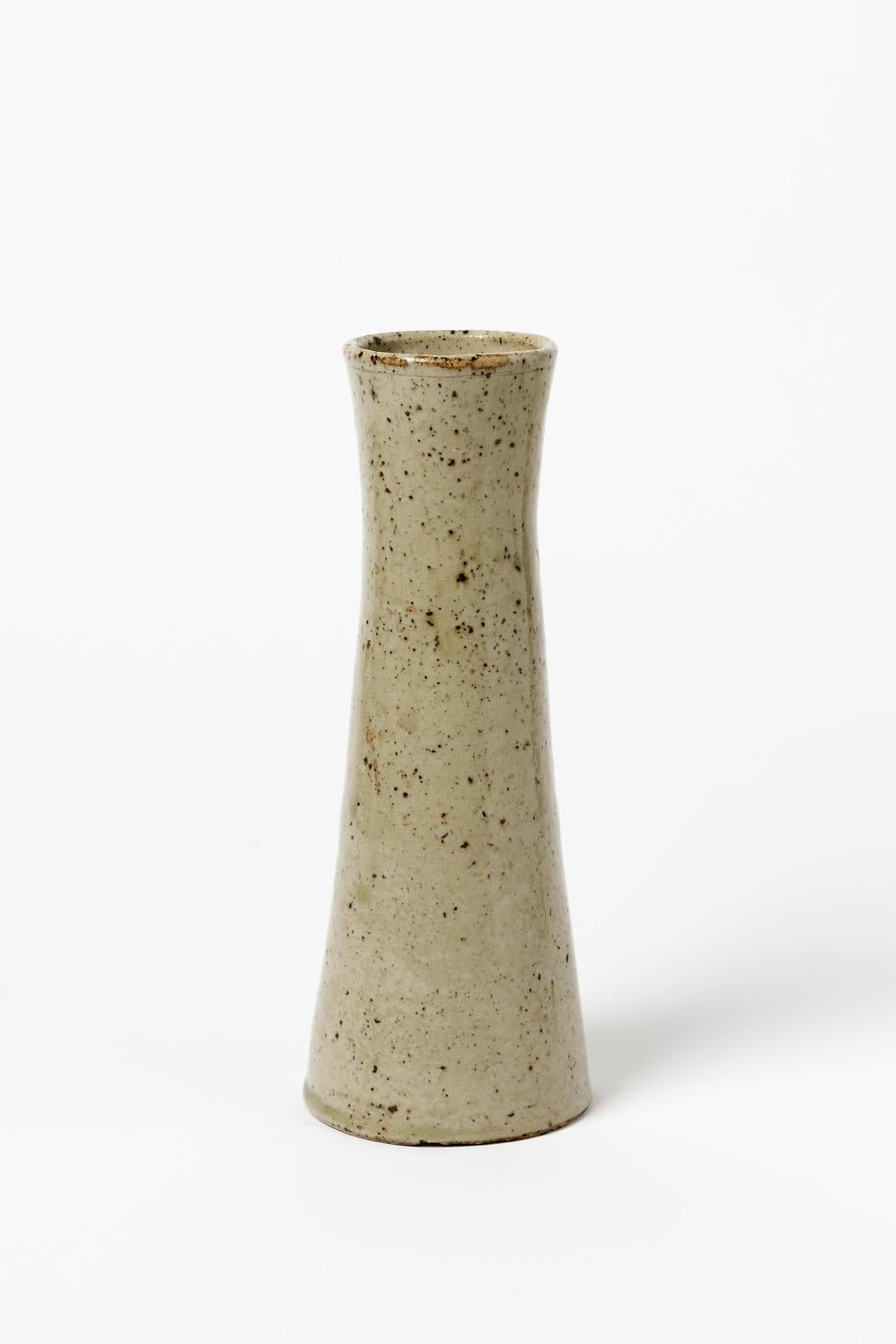 French 20th century modernist grey stoneware ceramic vase by Armand Bedu La Borne 1940 For Sale